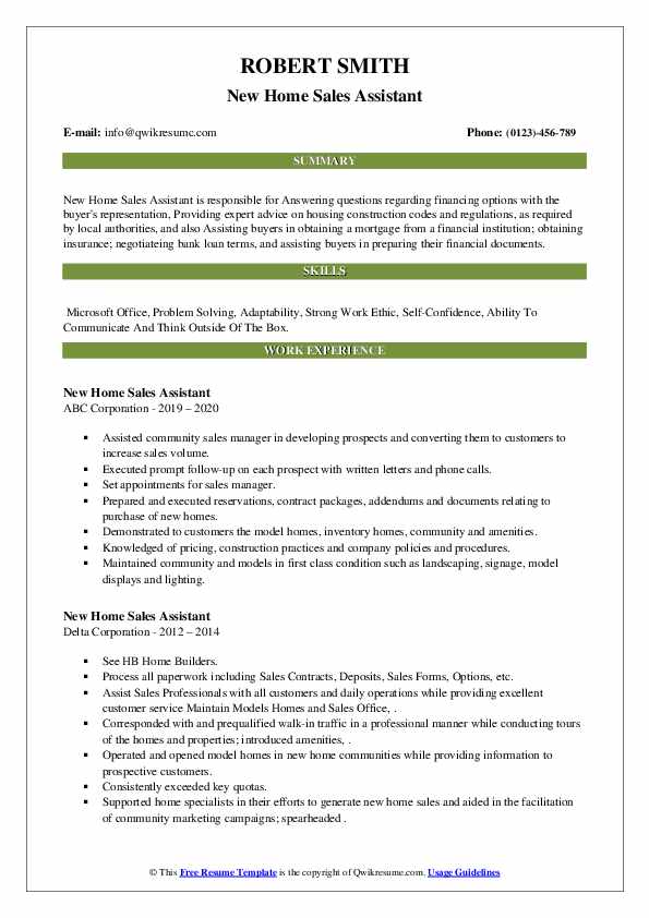 New Home Sales Assistant Resume Samples QwikResume
