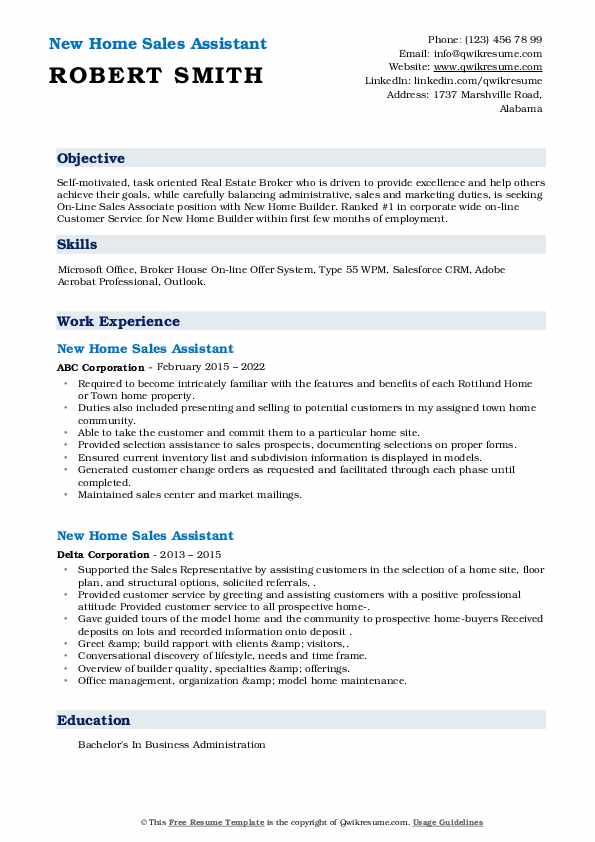 New Home Sales Assistant Resume Samples QwikResume