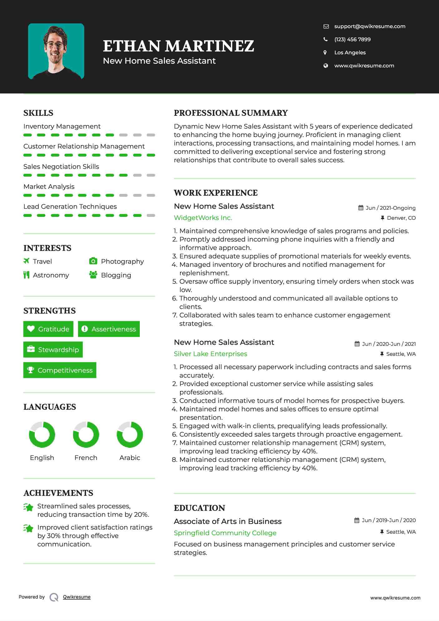 New Home Sales Assistant Resume Example