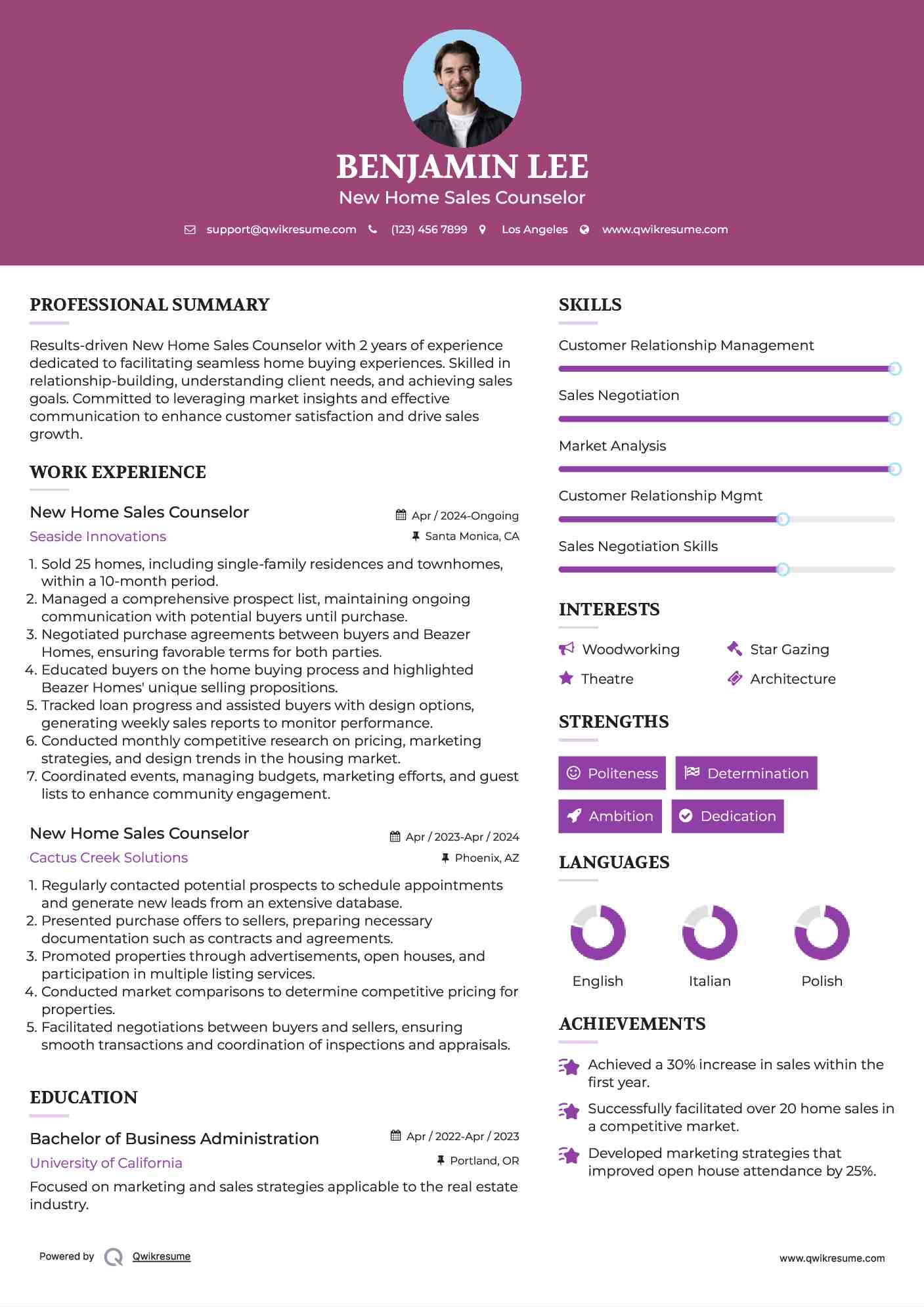 New Home Sales Counselor Resume Template