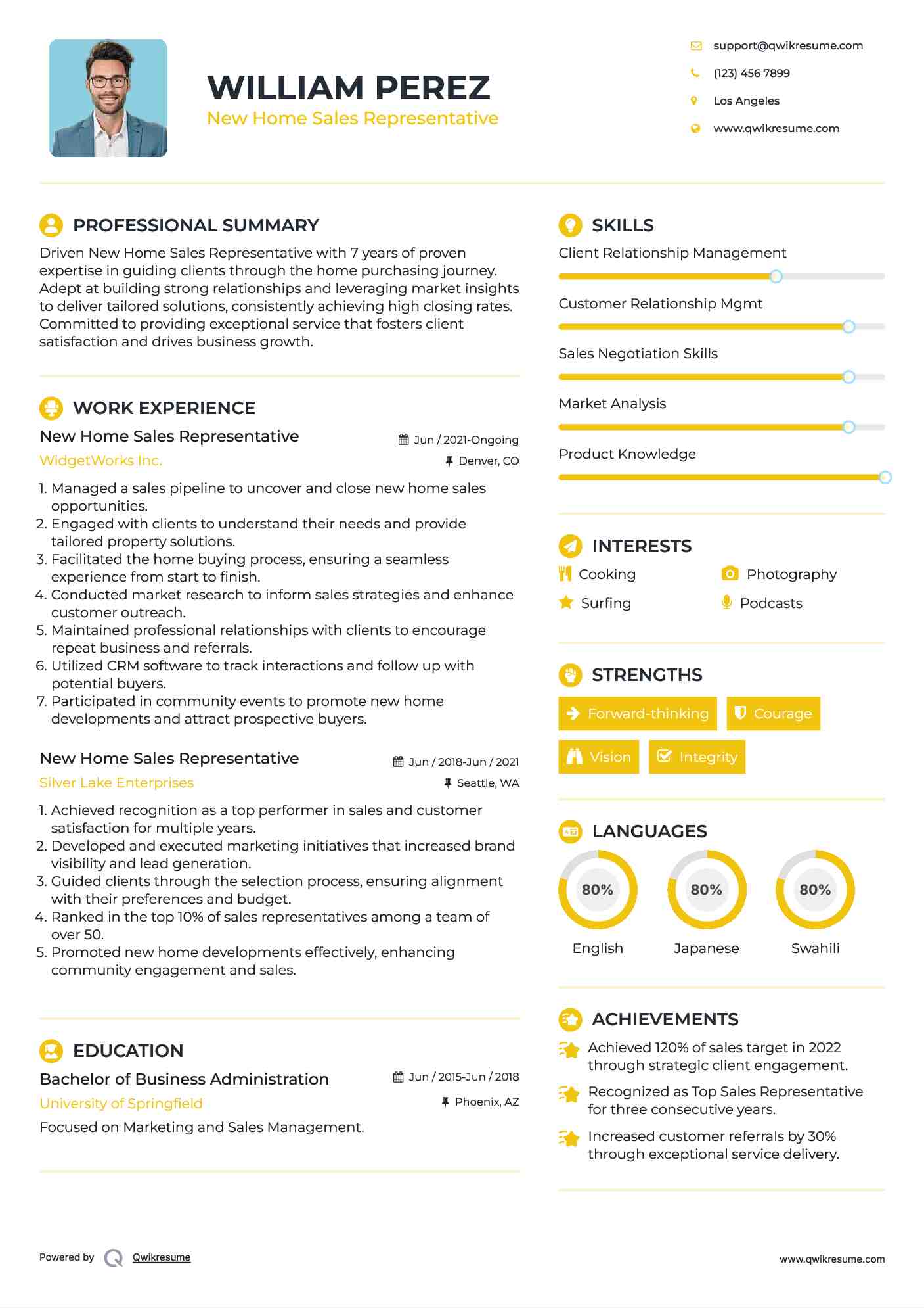 New Home Sales Representative Resume Format