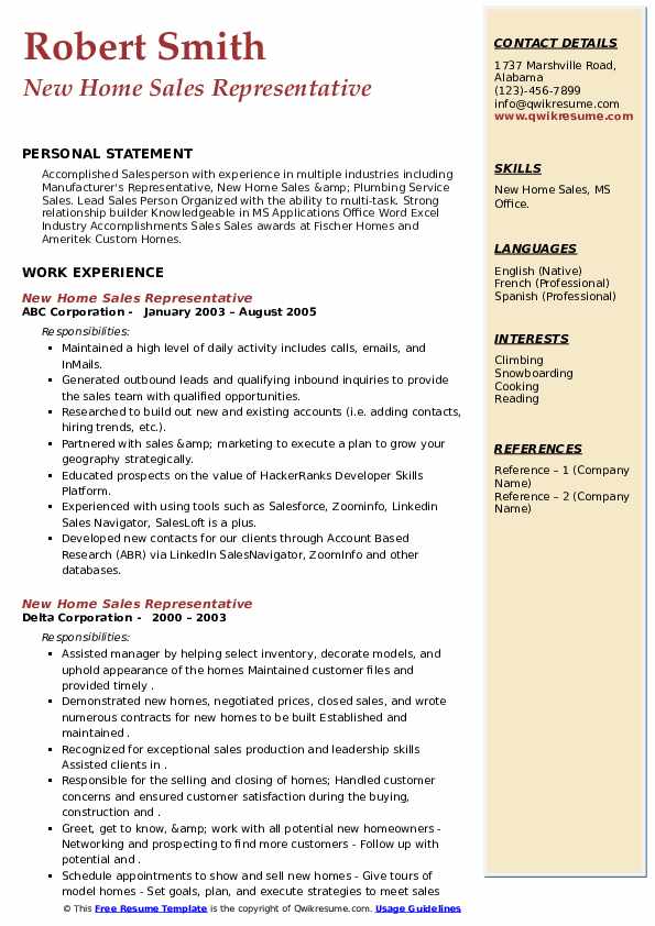 New Home Sales Representative Resume Samples QwikResume