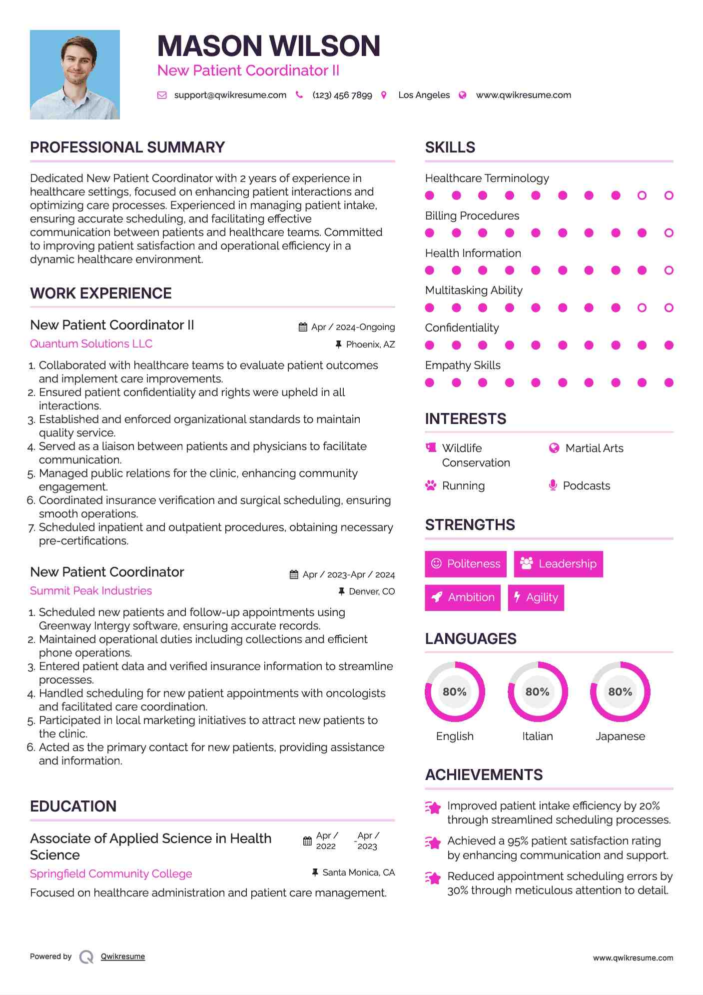 New Patient Coordinator II Resume Format