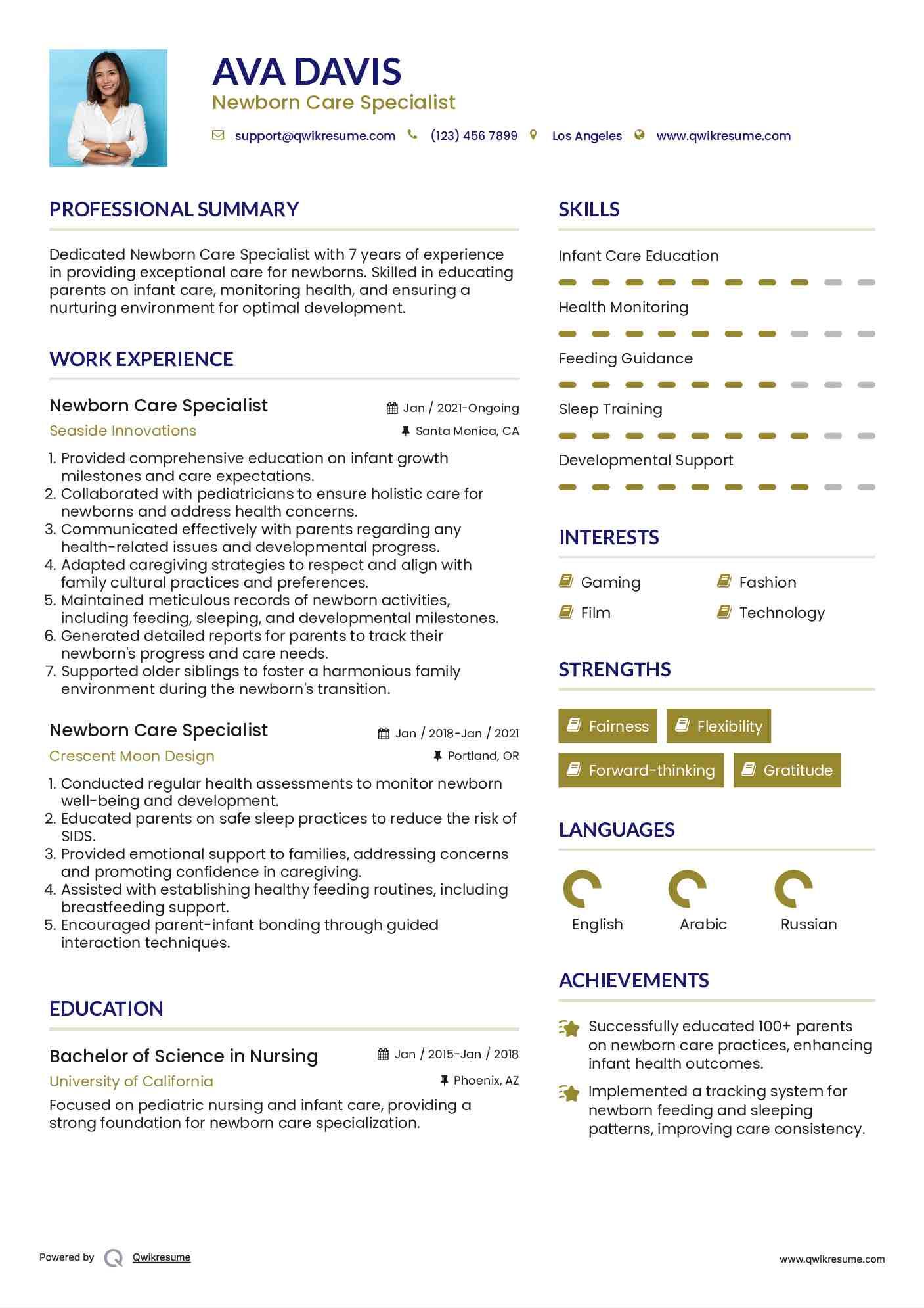 Newborn Care Specialist Resume Sample