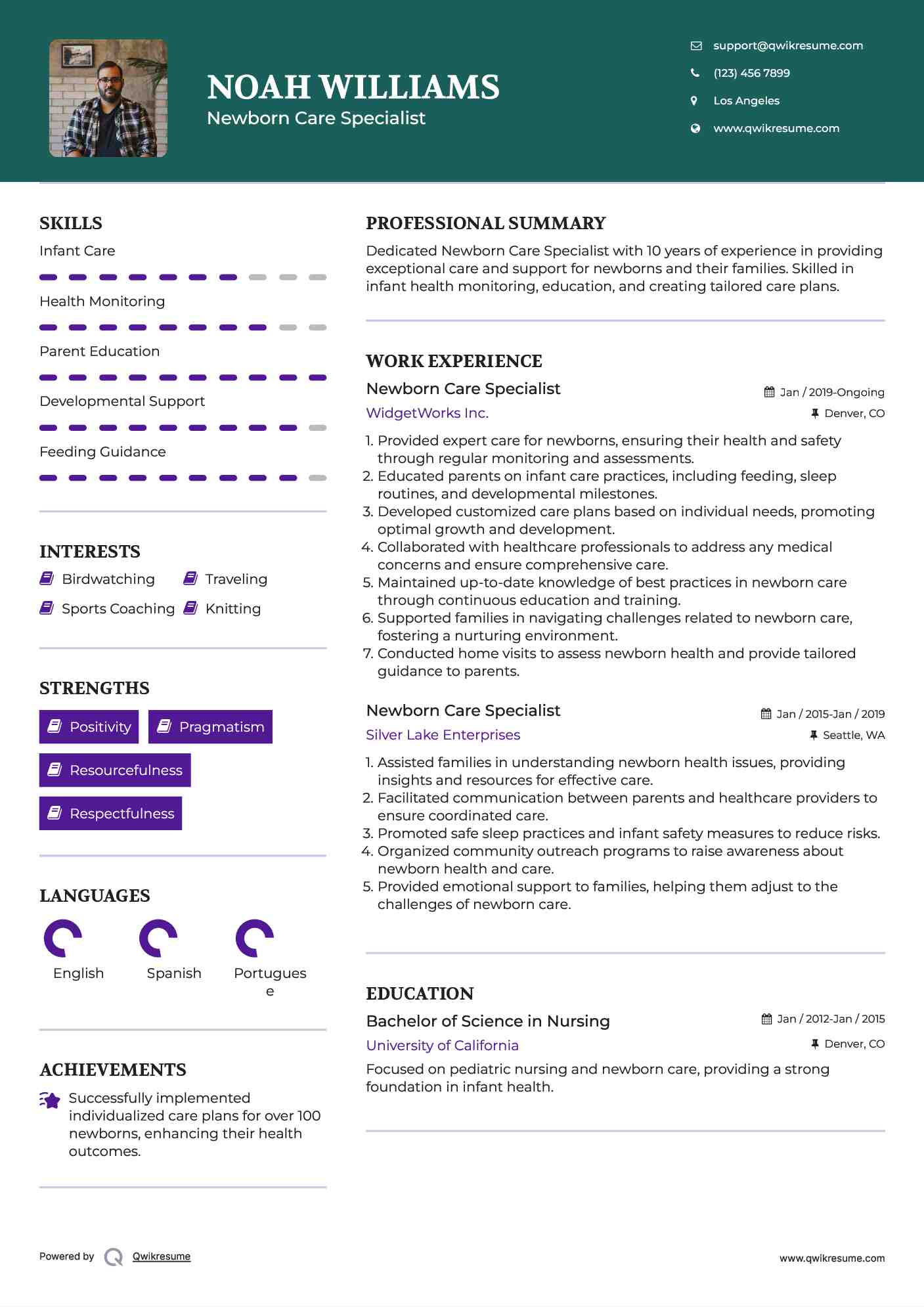Newborn Care Specialist Resume Format