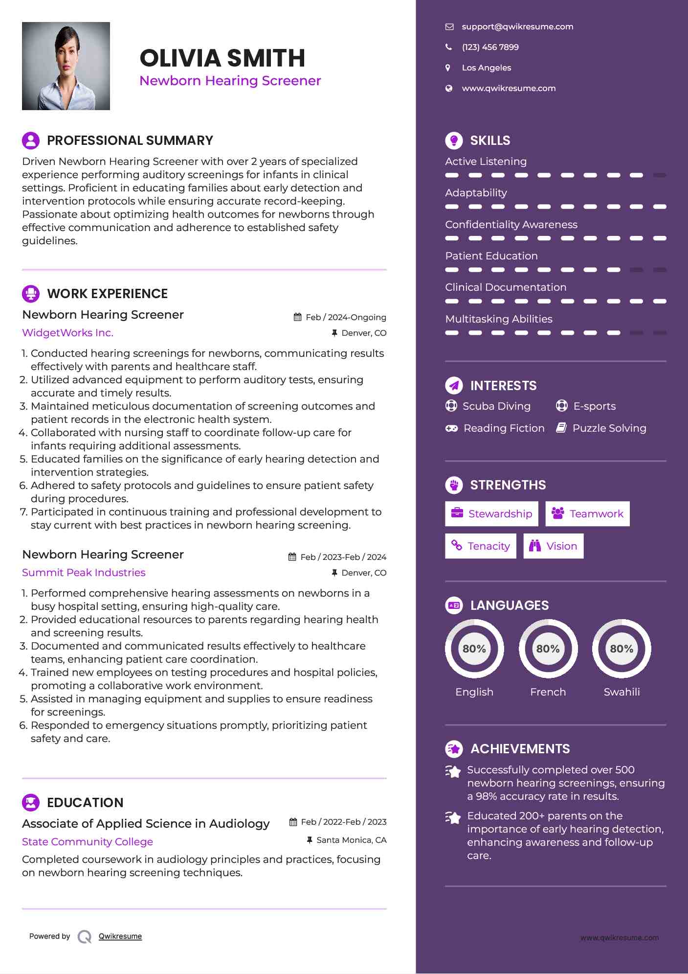 Newborn Hearing Screener Resume Model