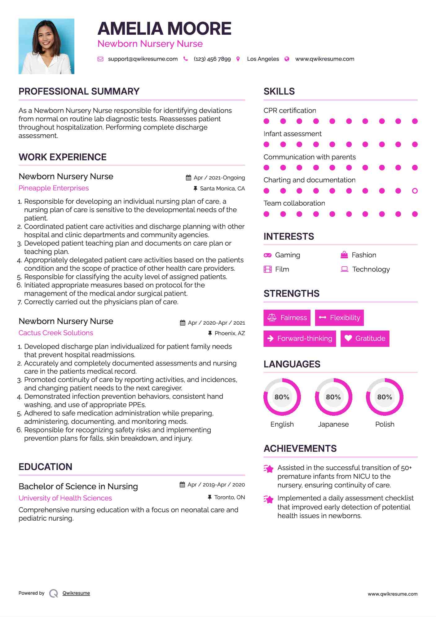 Newborn Nursery Nurse Resume Model