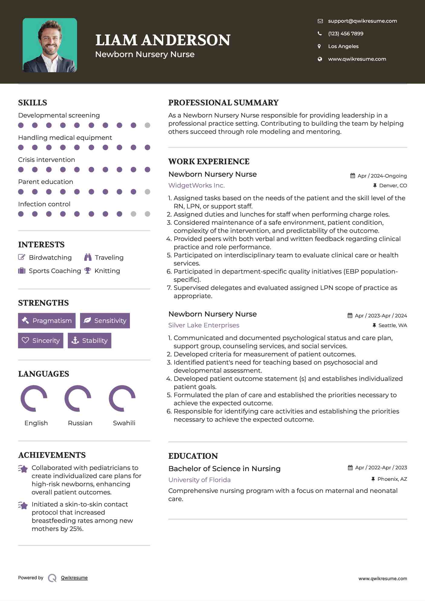 Newborn Nursery Nurse Resume Template