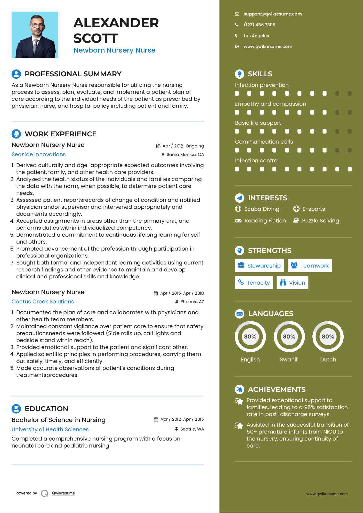 Newborn Nursery Nurse Resume Model