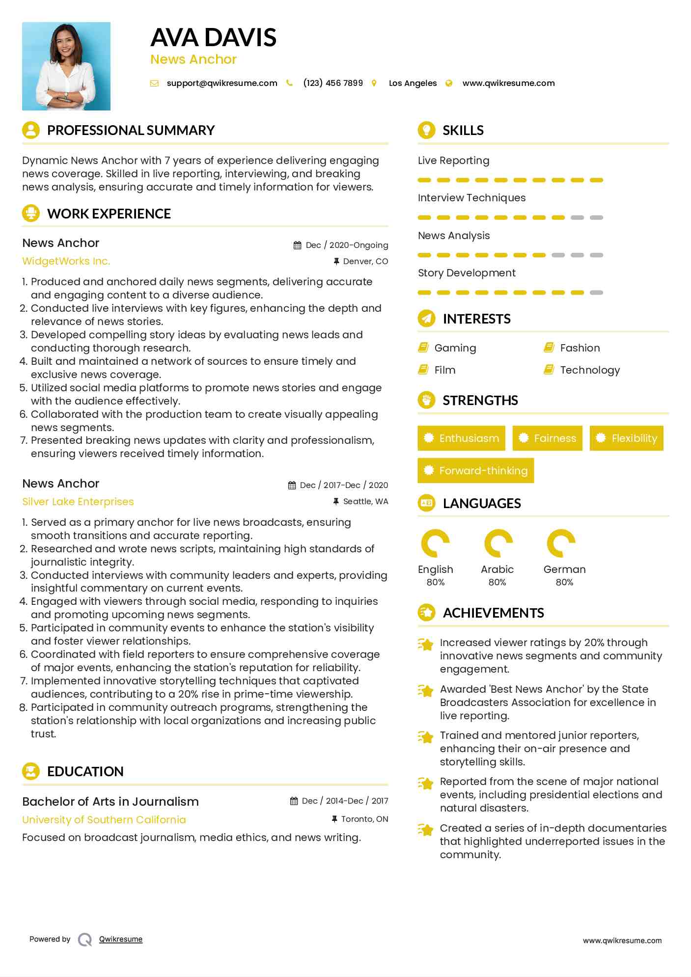 News Anchor Resume Model