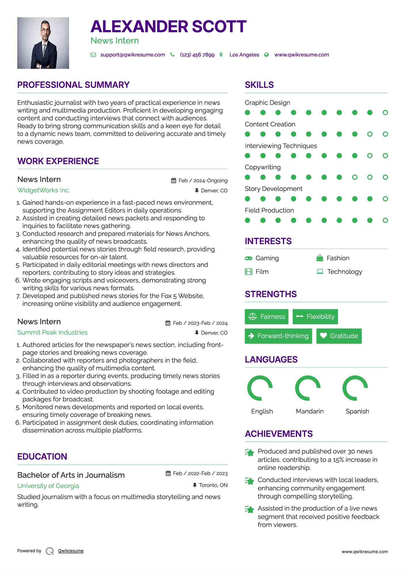 News Intern Resume Model