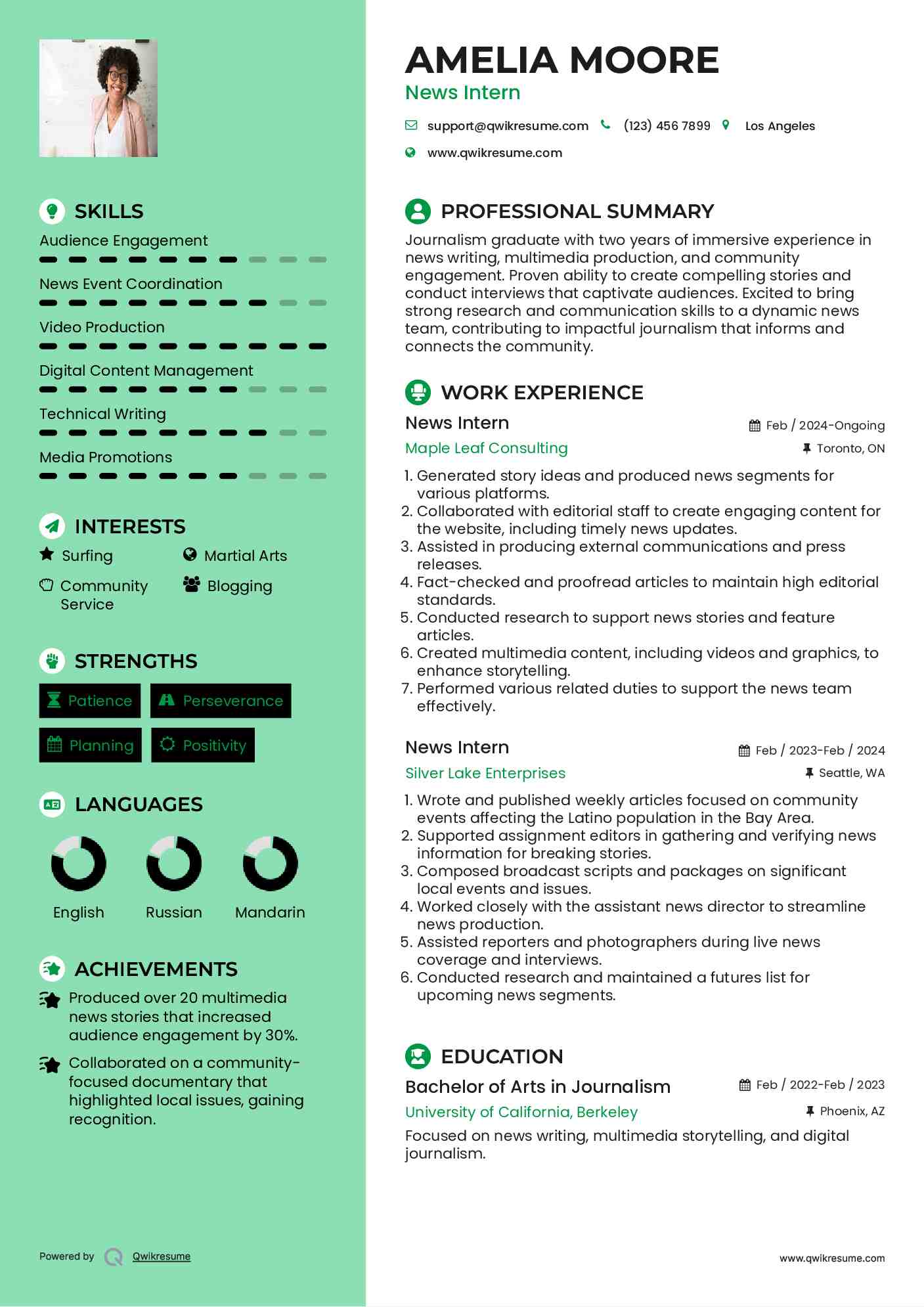 News Intern Resume Format