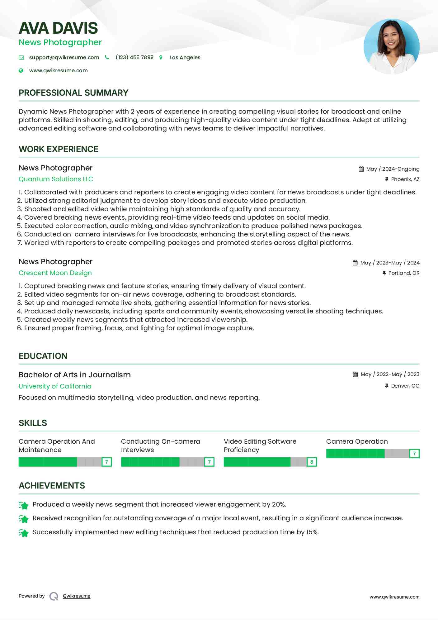 News Photographer Resume Format