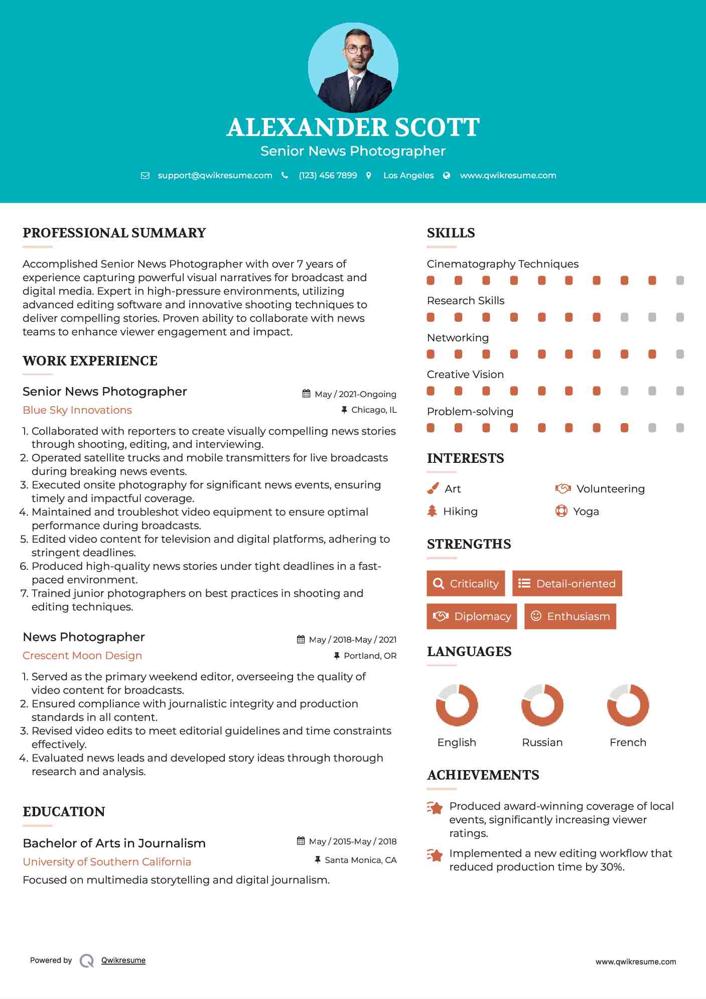 Senior News Photographer Resume Format