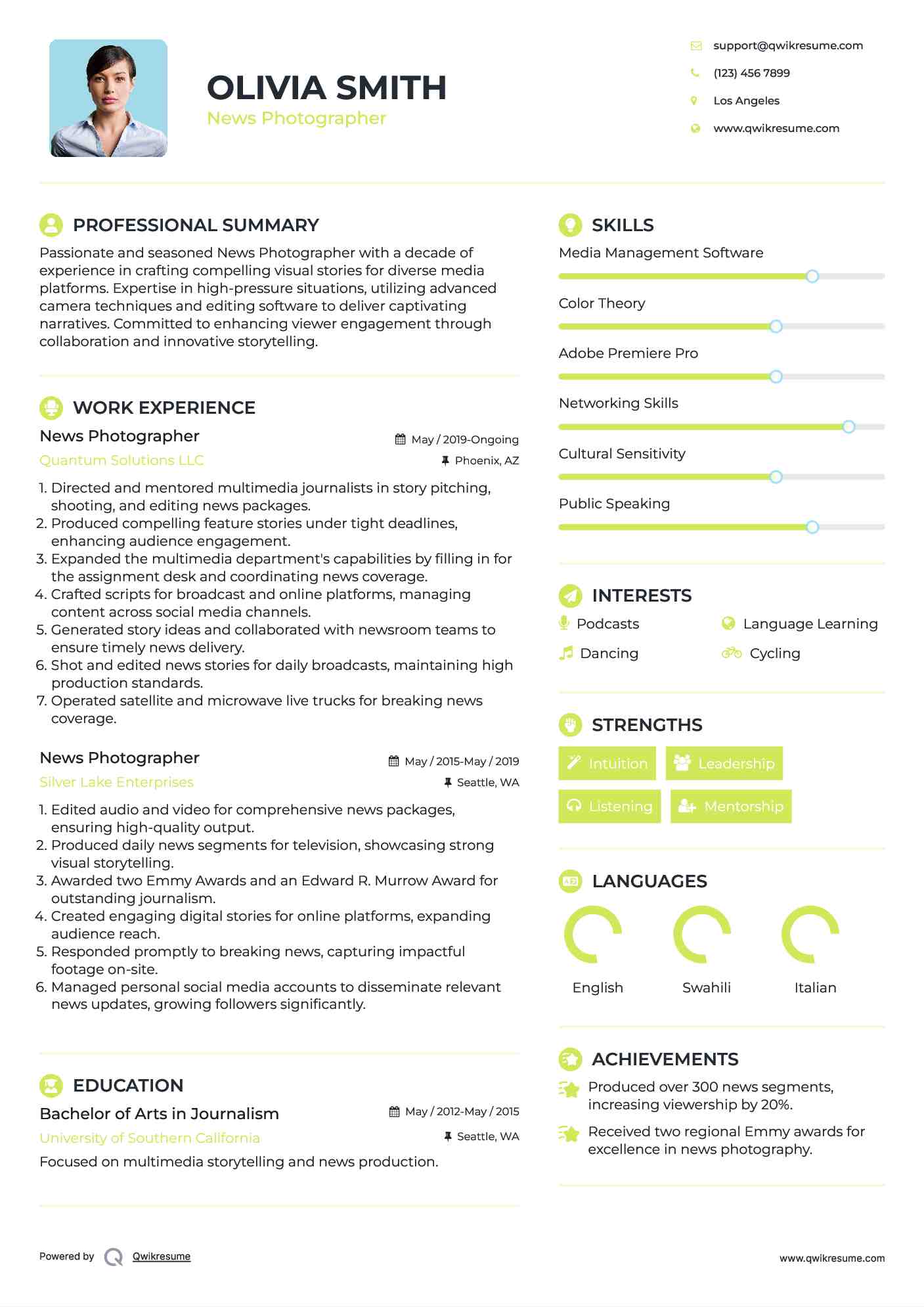 News Photographer Resume Model