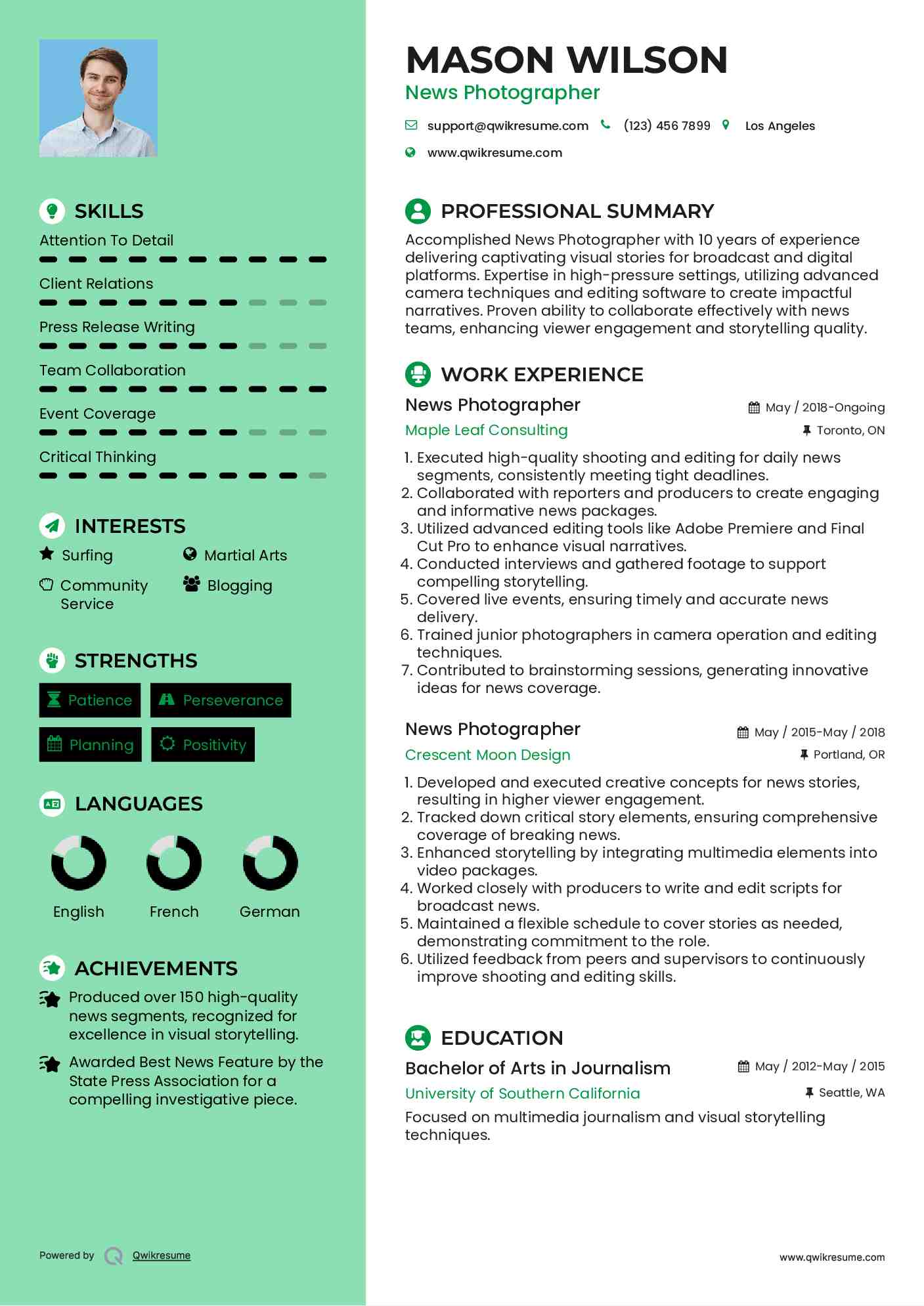 News Photographer Resume Model