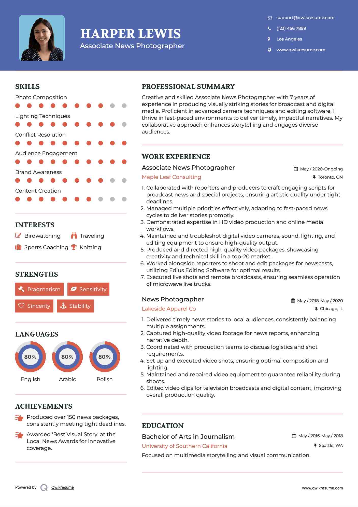 Associate News Photographer Resume Model