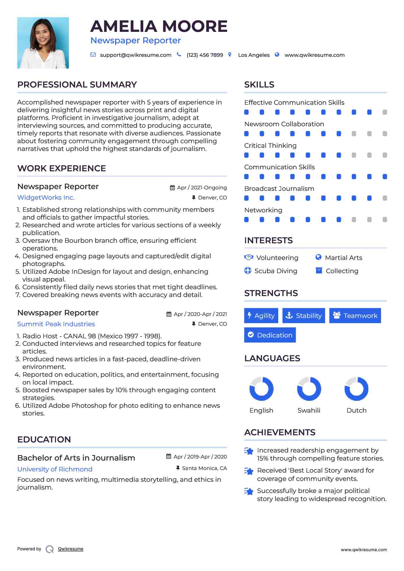 Newspaper Reporter Resume Model