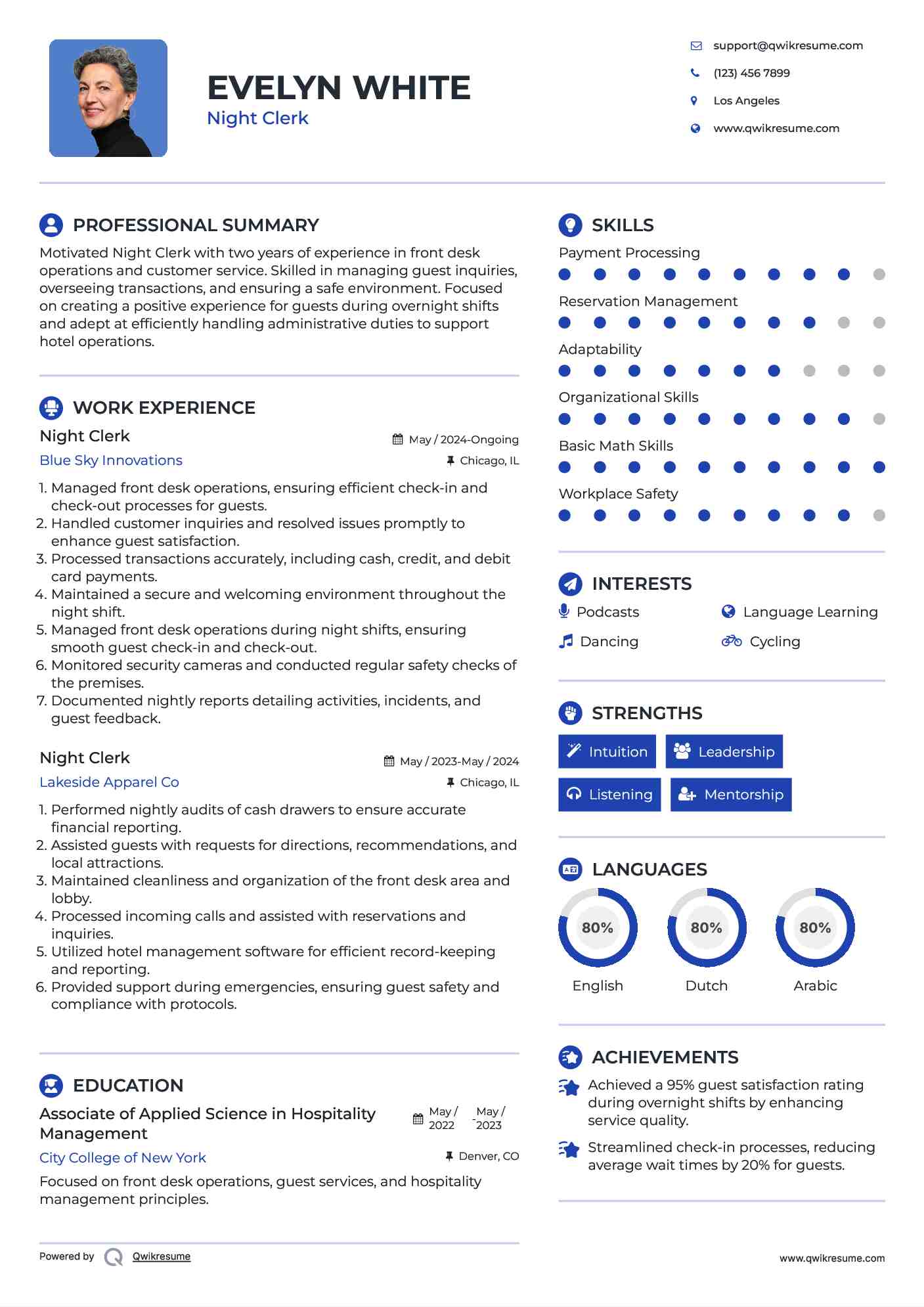 Night Clerk Resume Format