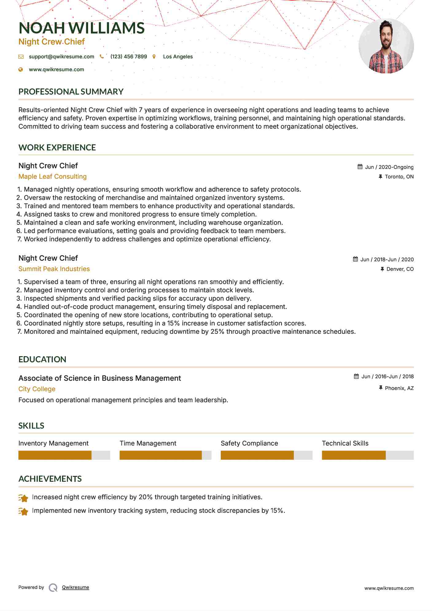 Night Crew Chief Resume Model