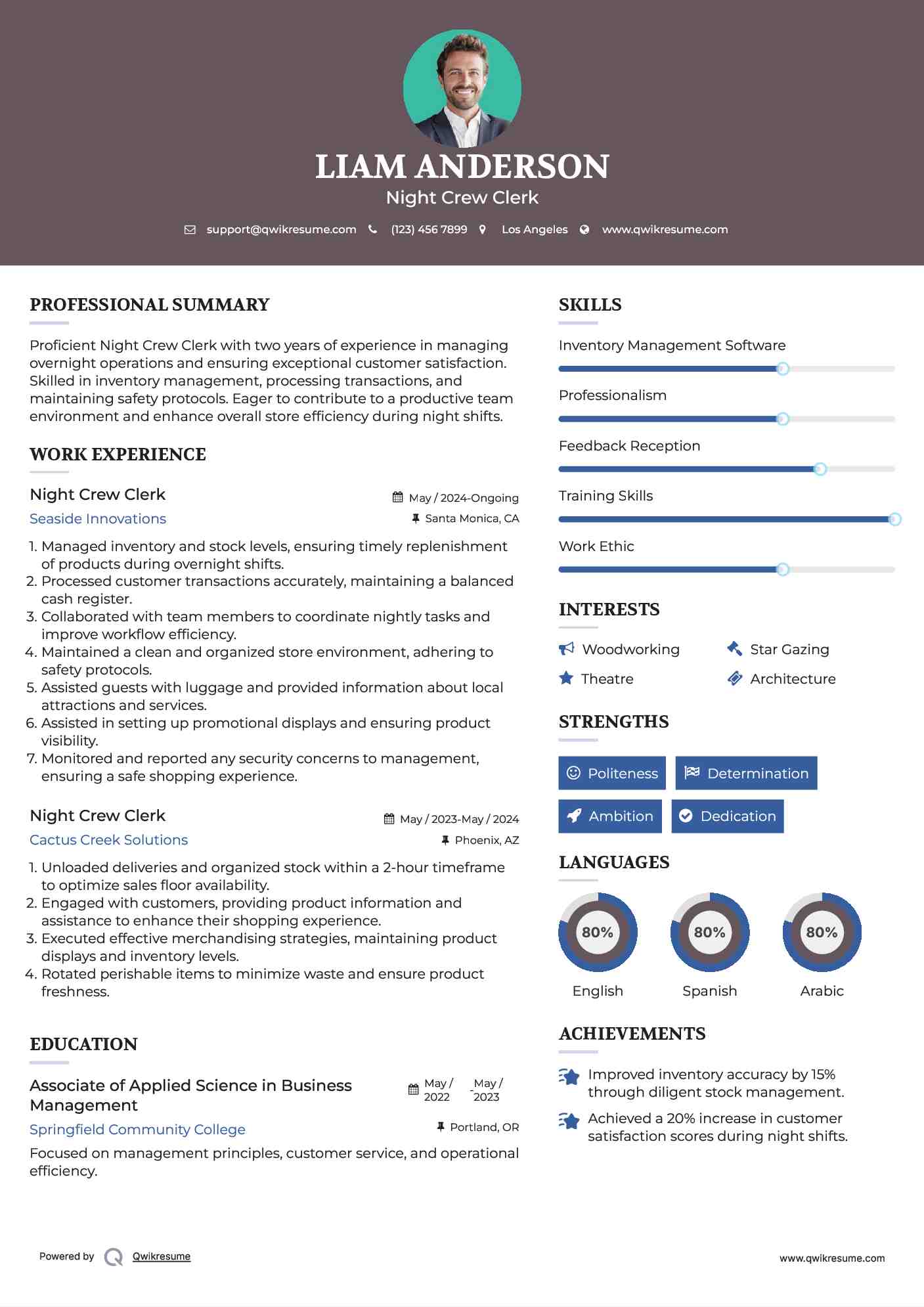 Night Crew Clerk Resume Model