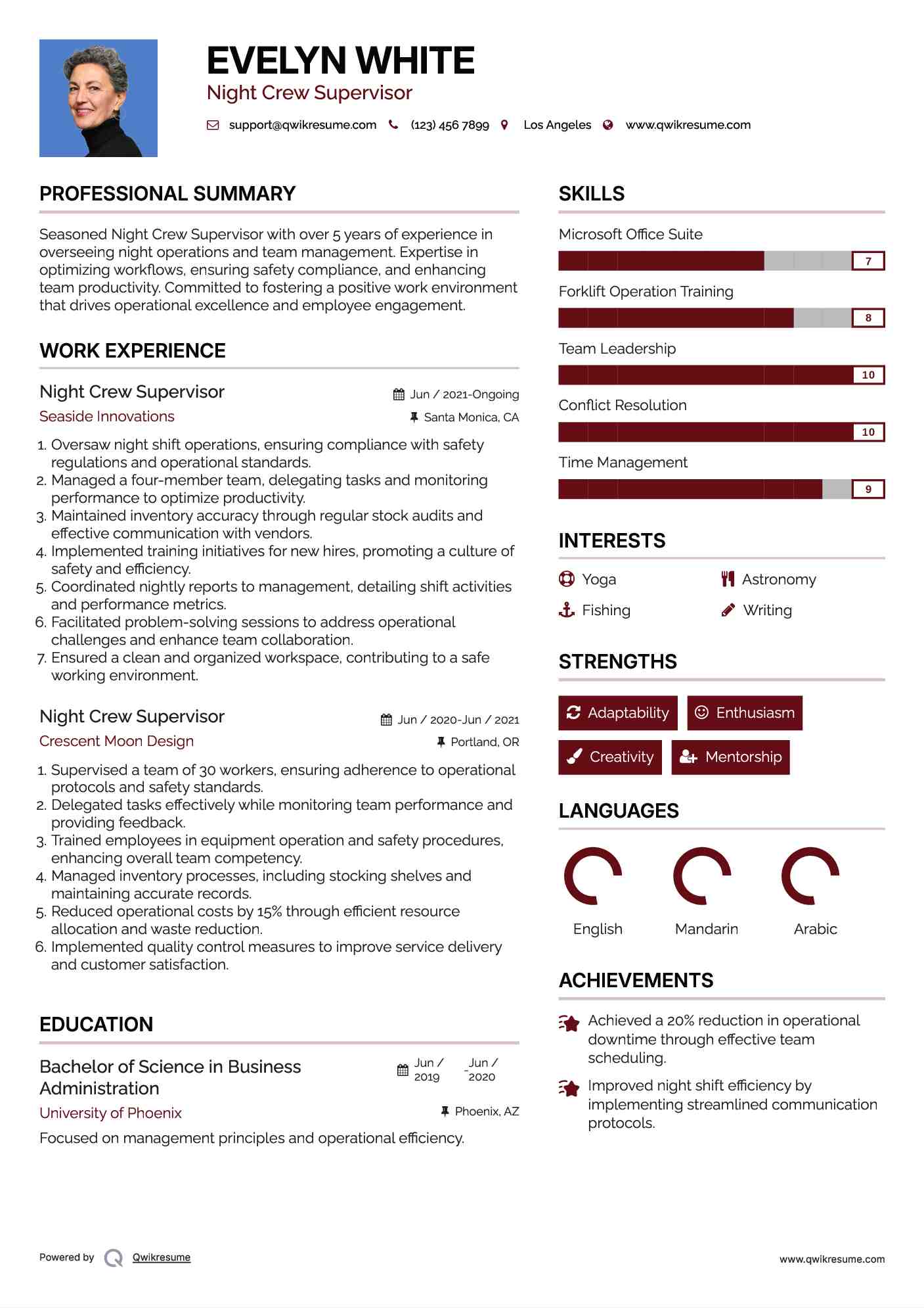 Night Crew Supervisor Resume Model