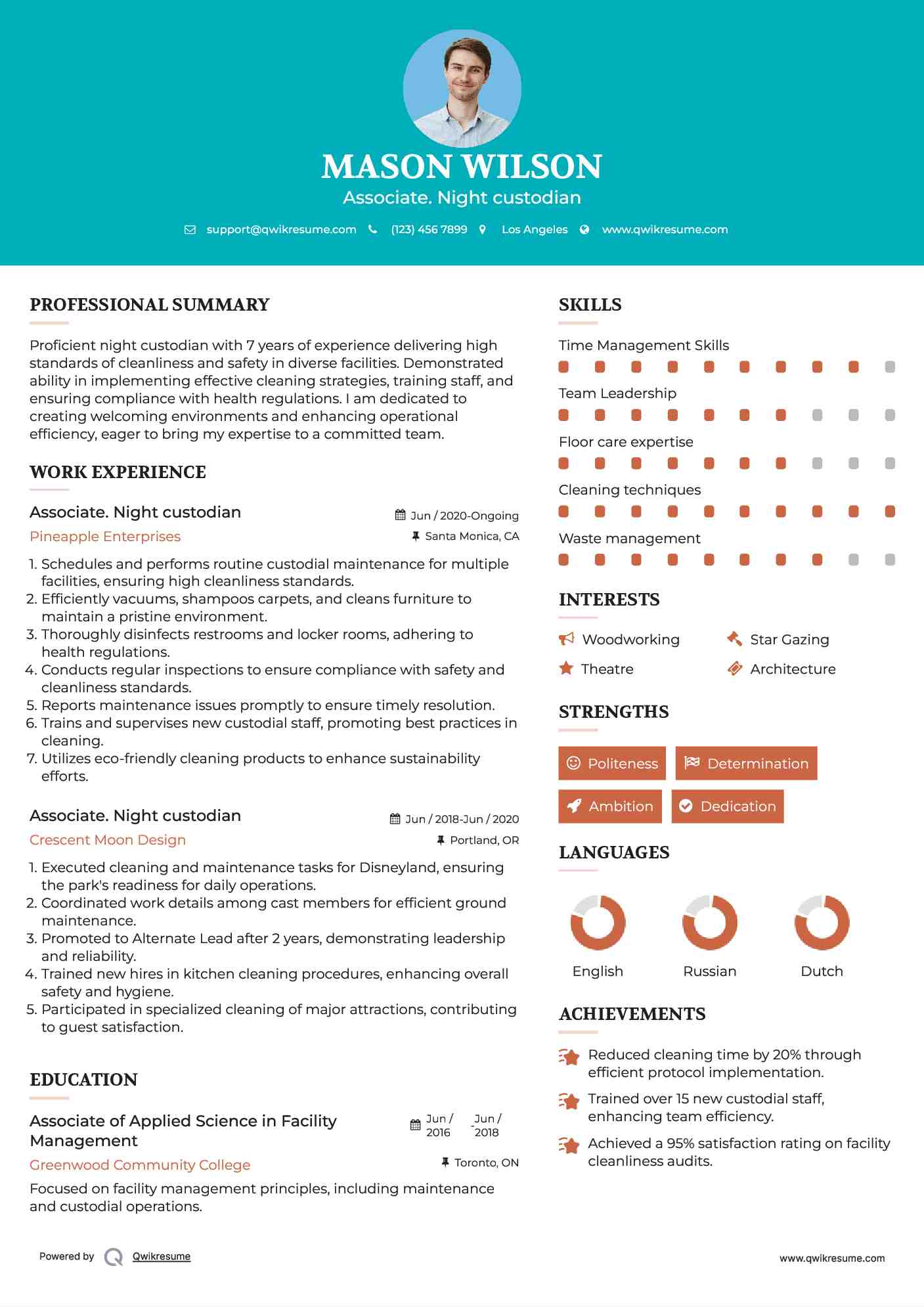 Associate. Night custodian Resume Example