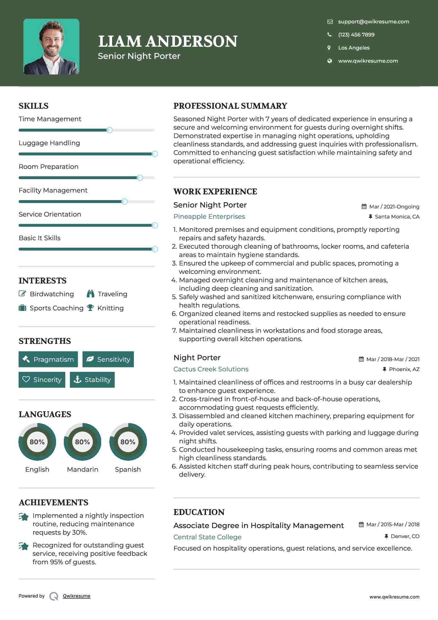 Senior Night Porter
 Resume Template