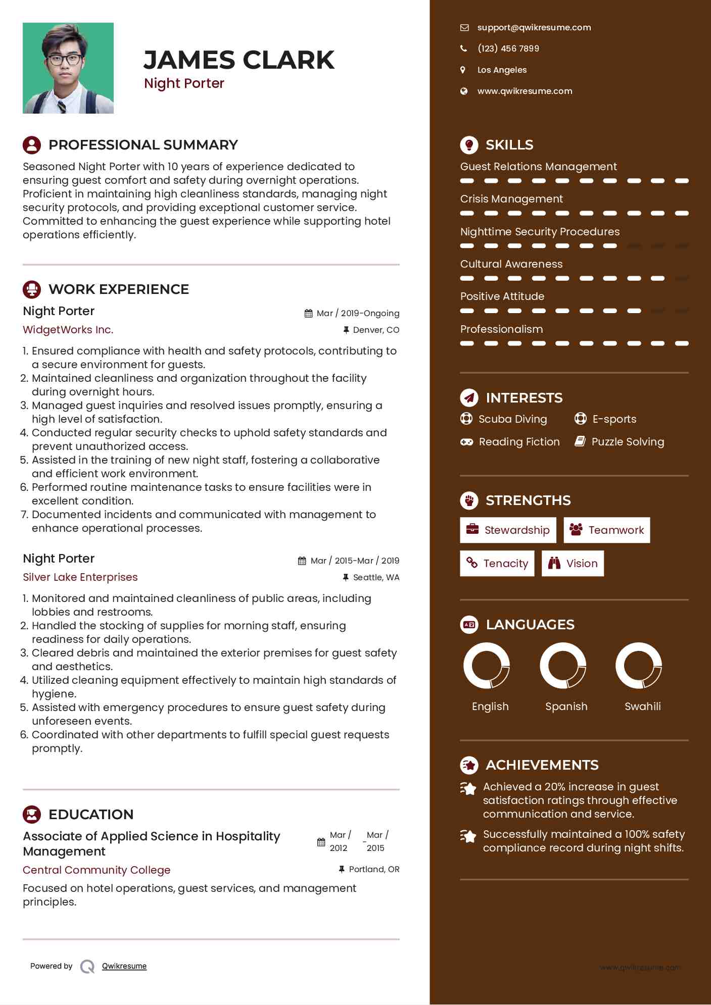 Night Porter Resume Format