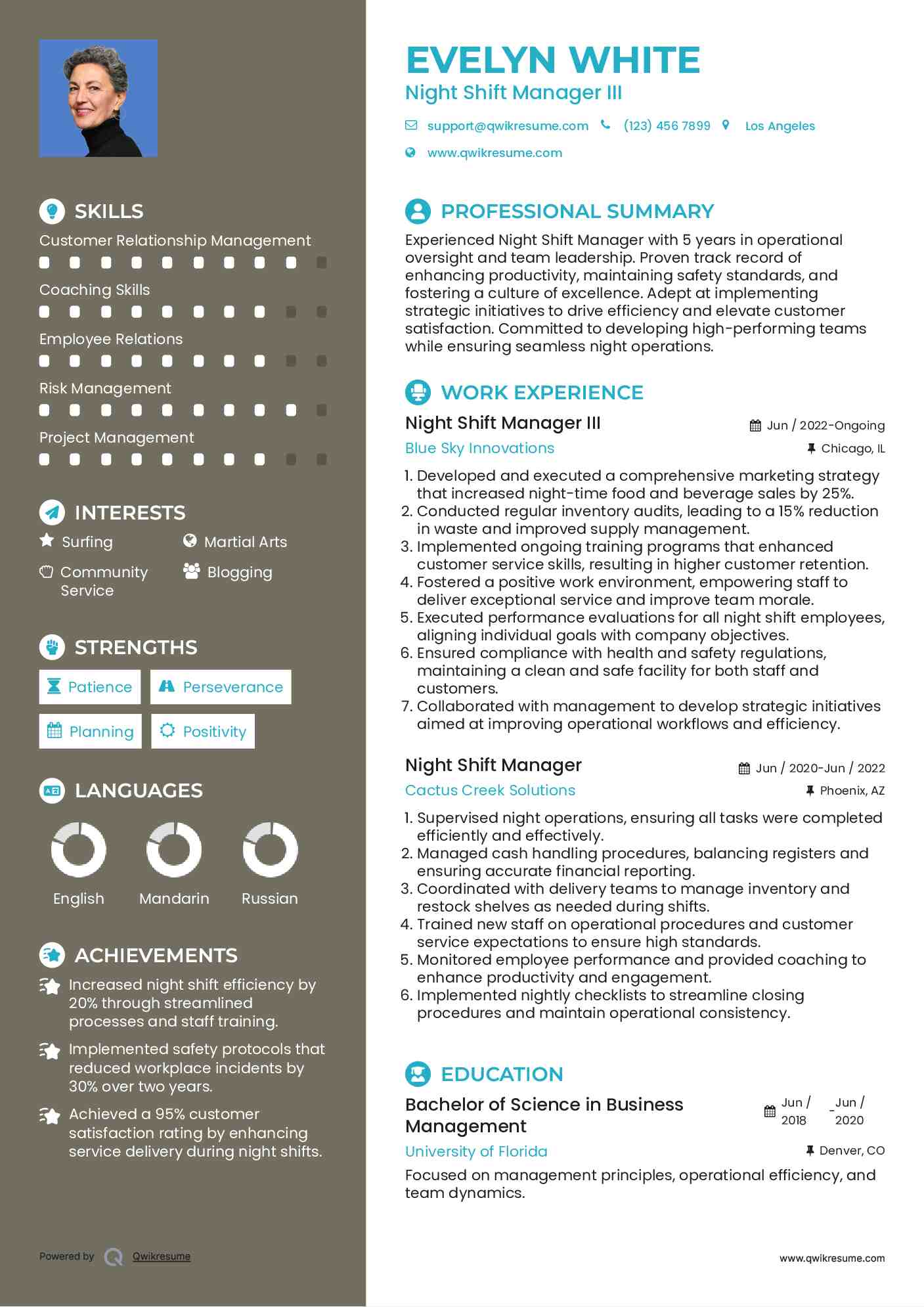 Night Shift Manager III Resume Model