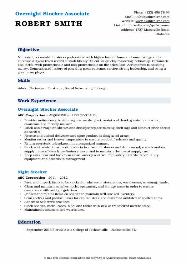 Night Stocker Resume Samples QwikResume