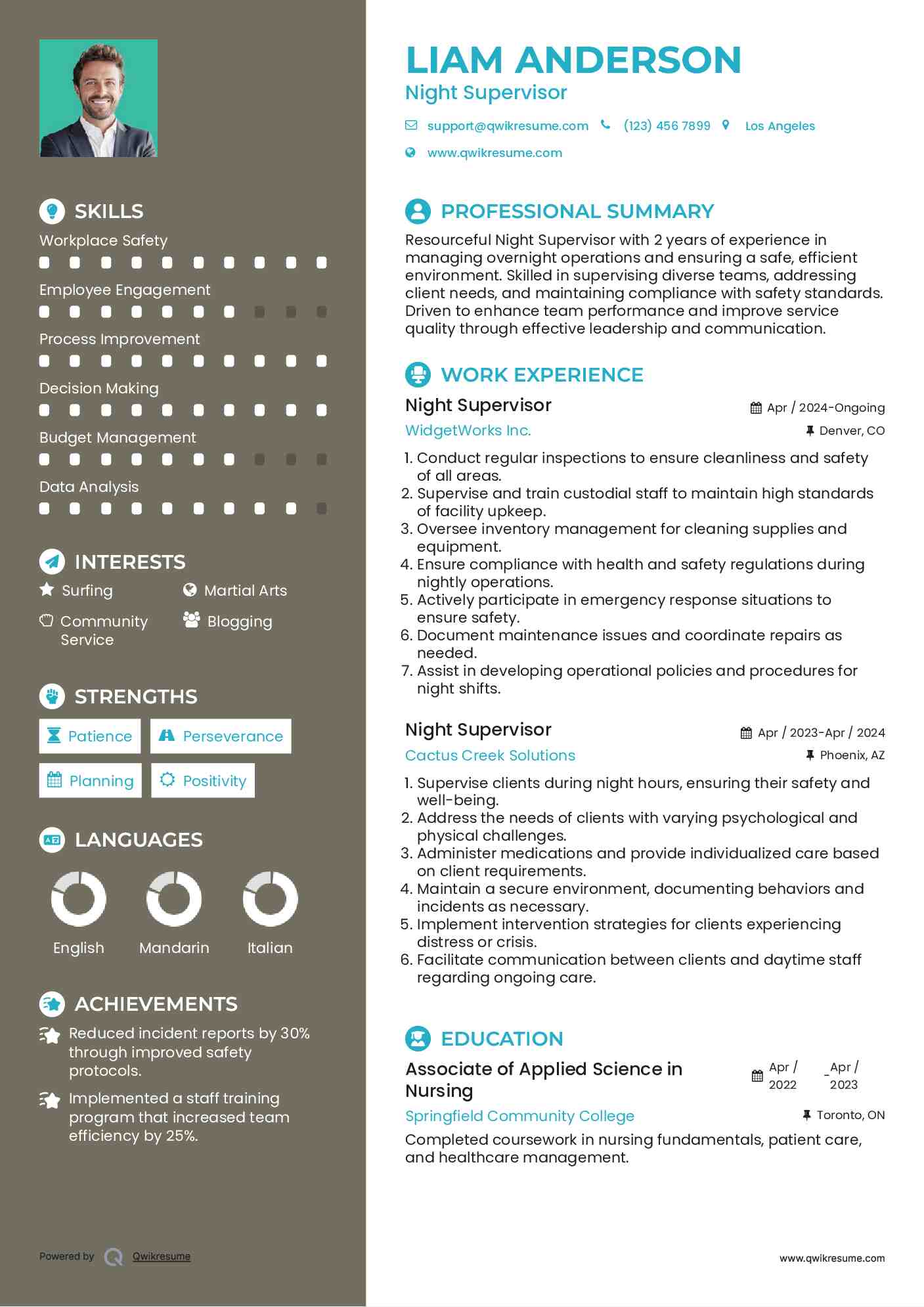 Night Supervisor Resume Model