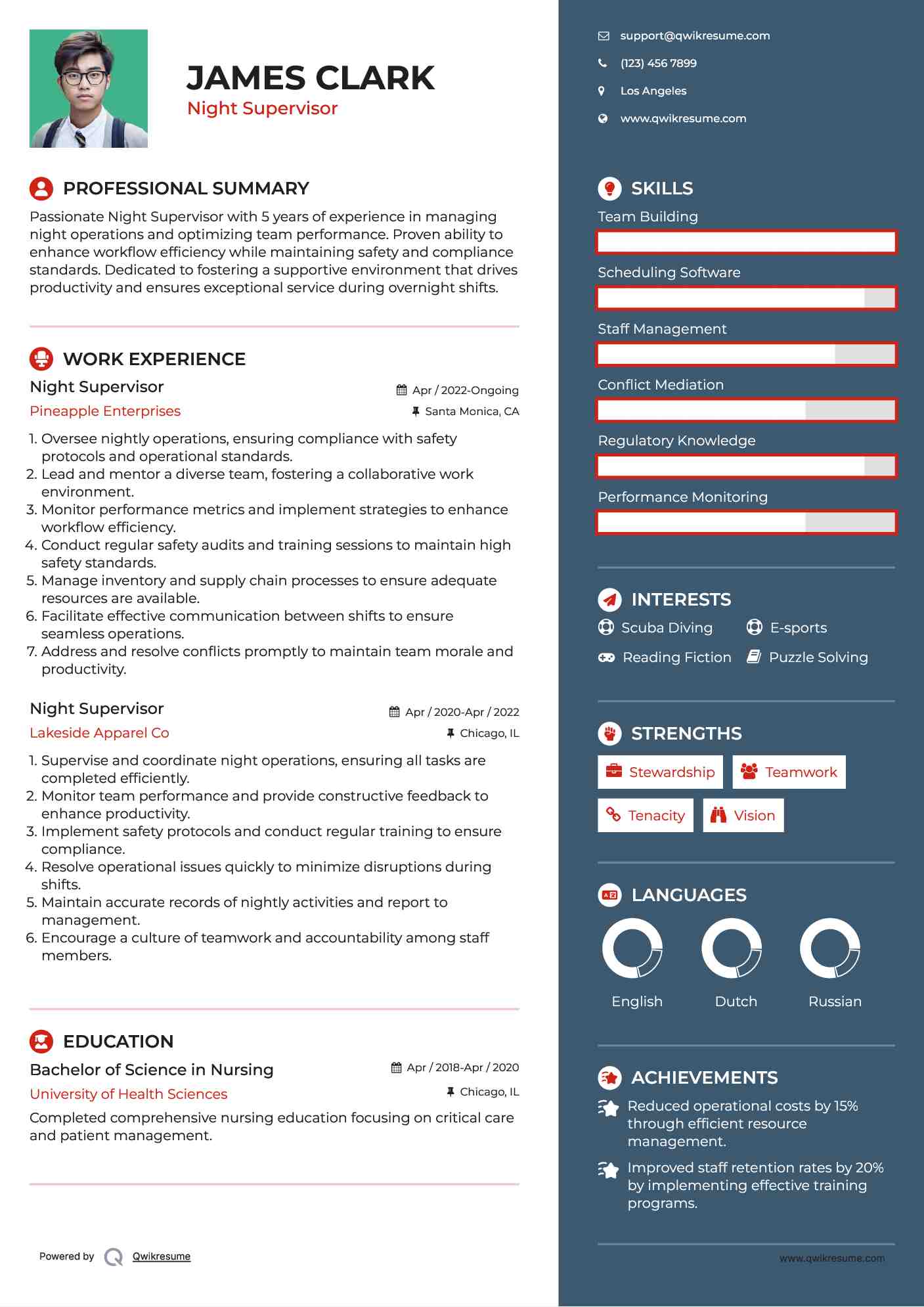 Night Supervisor Resume Model