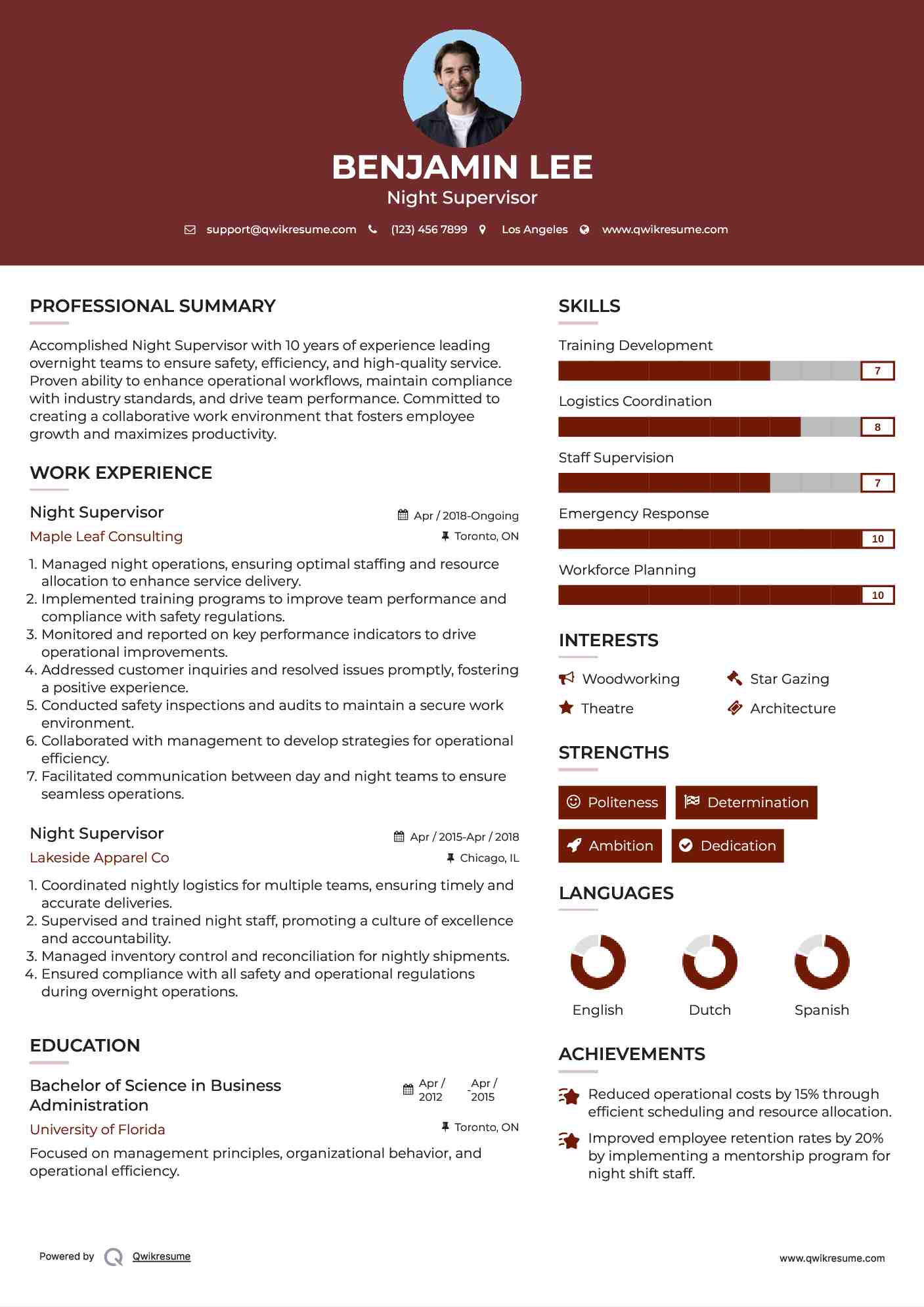 Night Supervisor Resume Format