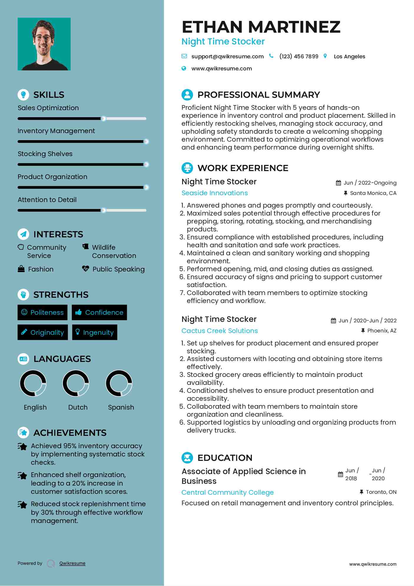 Night Time Stocker Resume Format