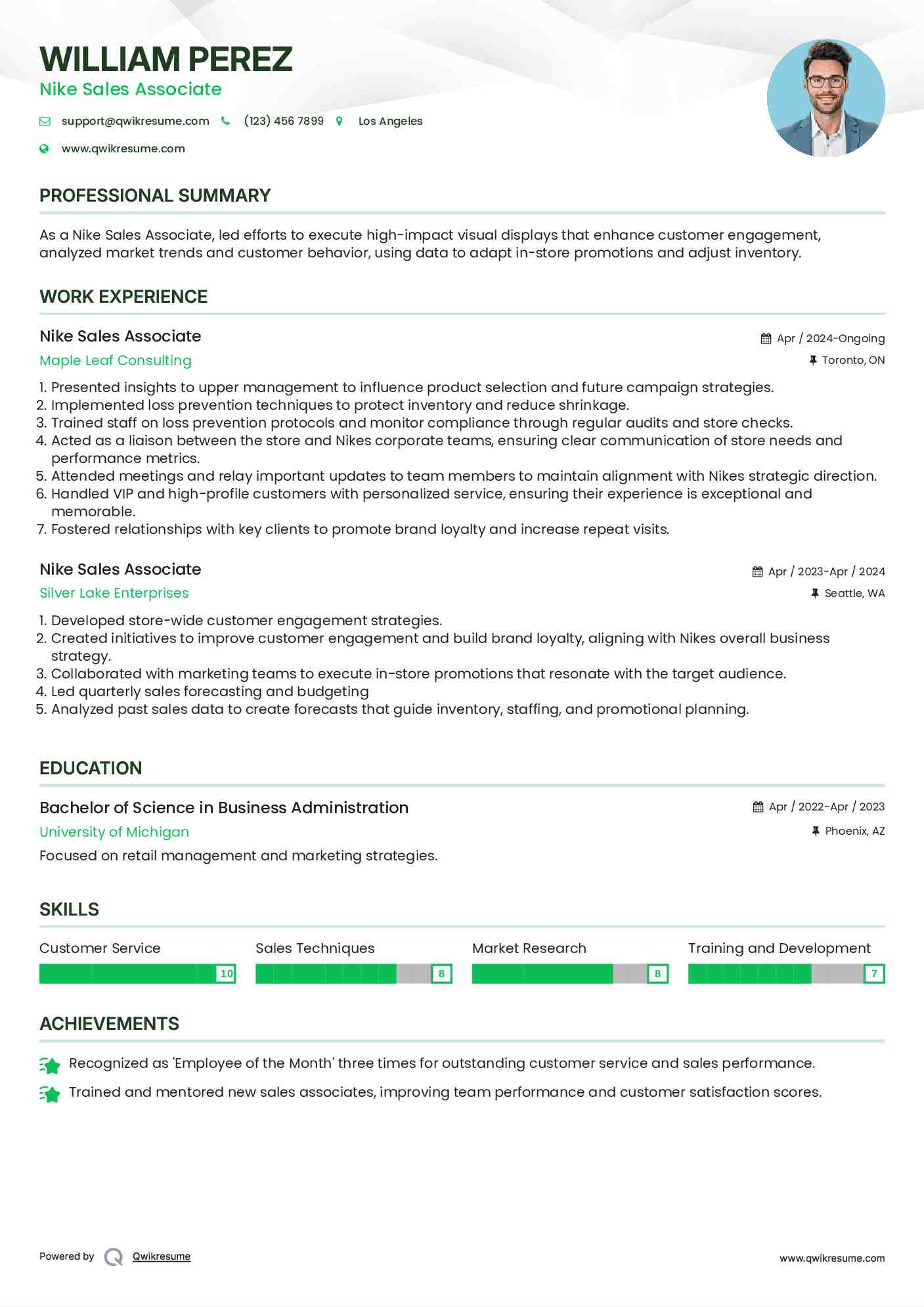 Nike Sales Associate Resume Sample