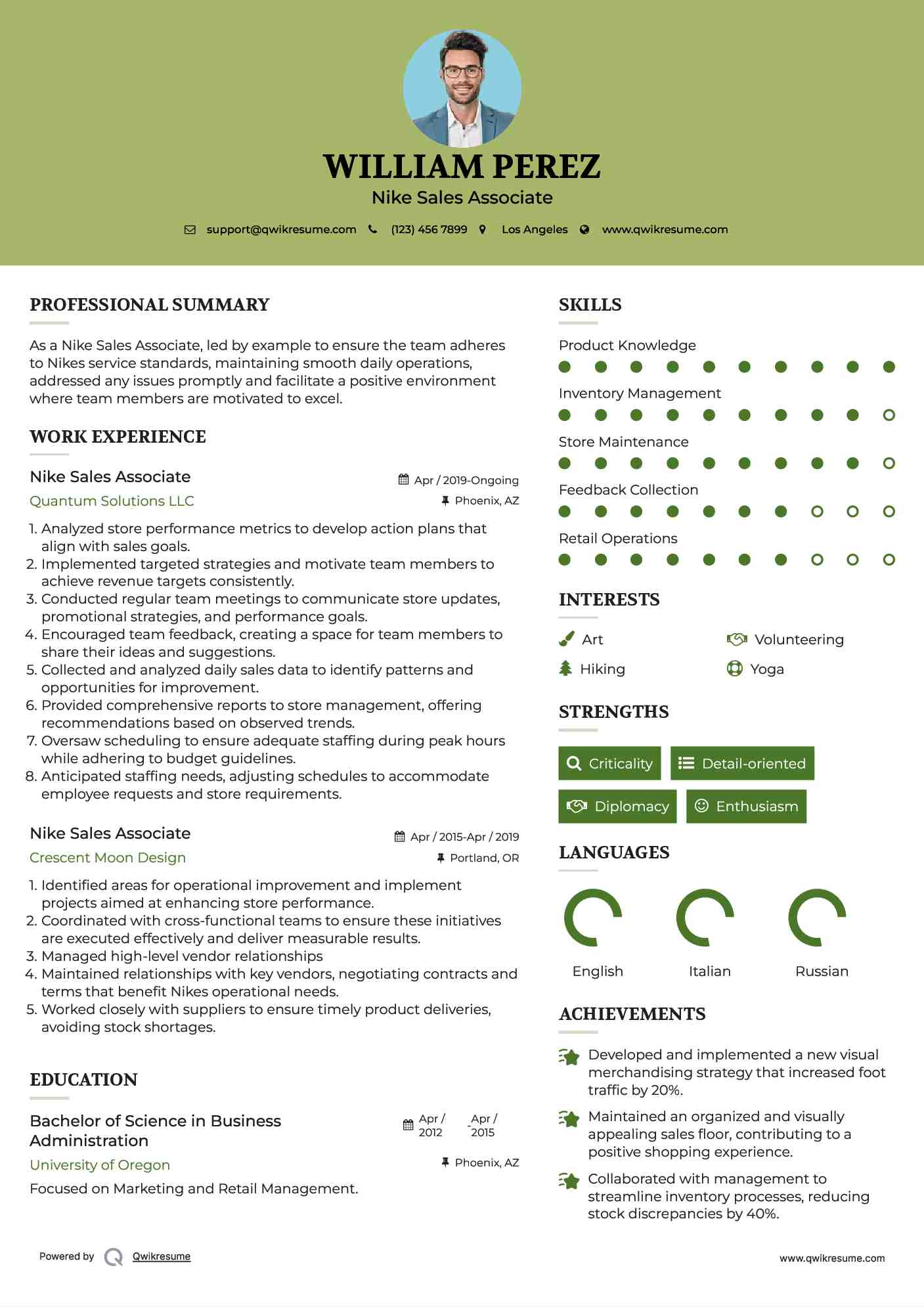 Nike Sales Associate Resume Sample