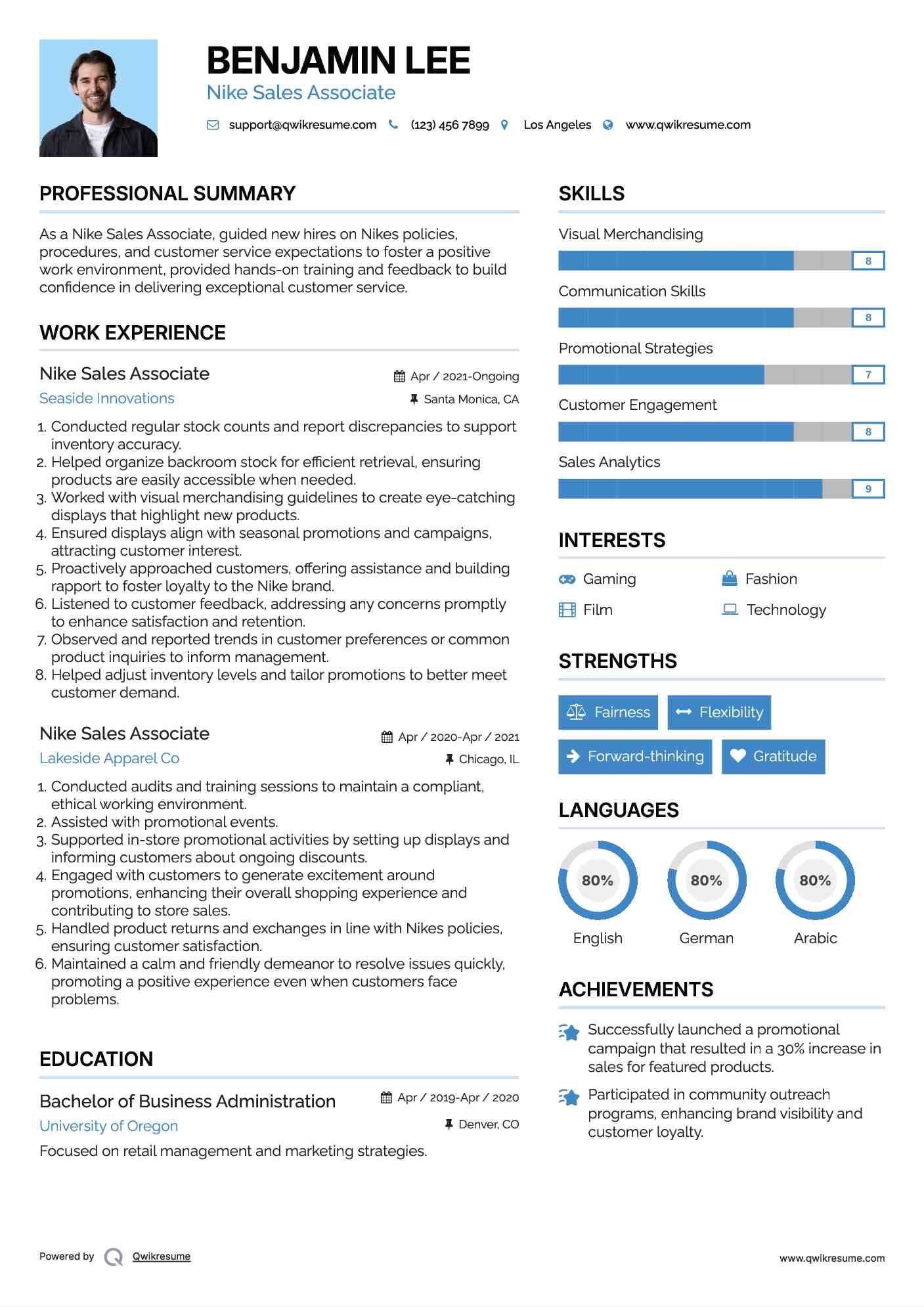 Nike Sales Associate Resume Model