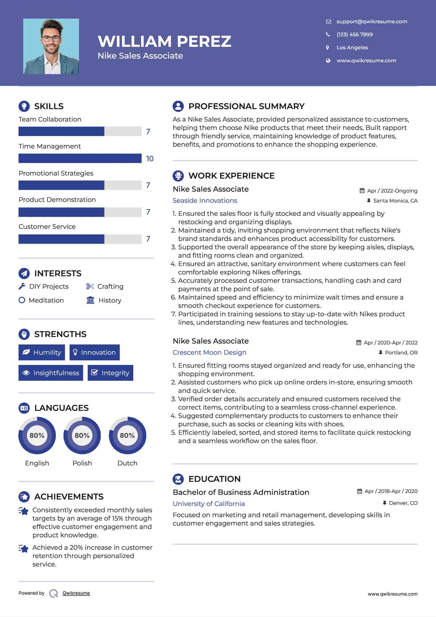 Nike Sales Associate Resume Sample