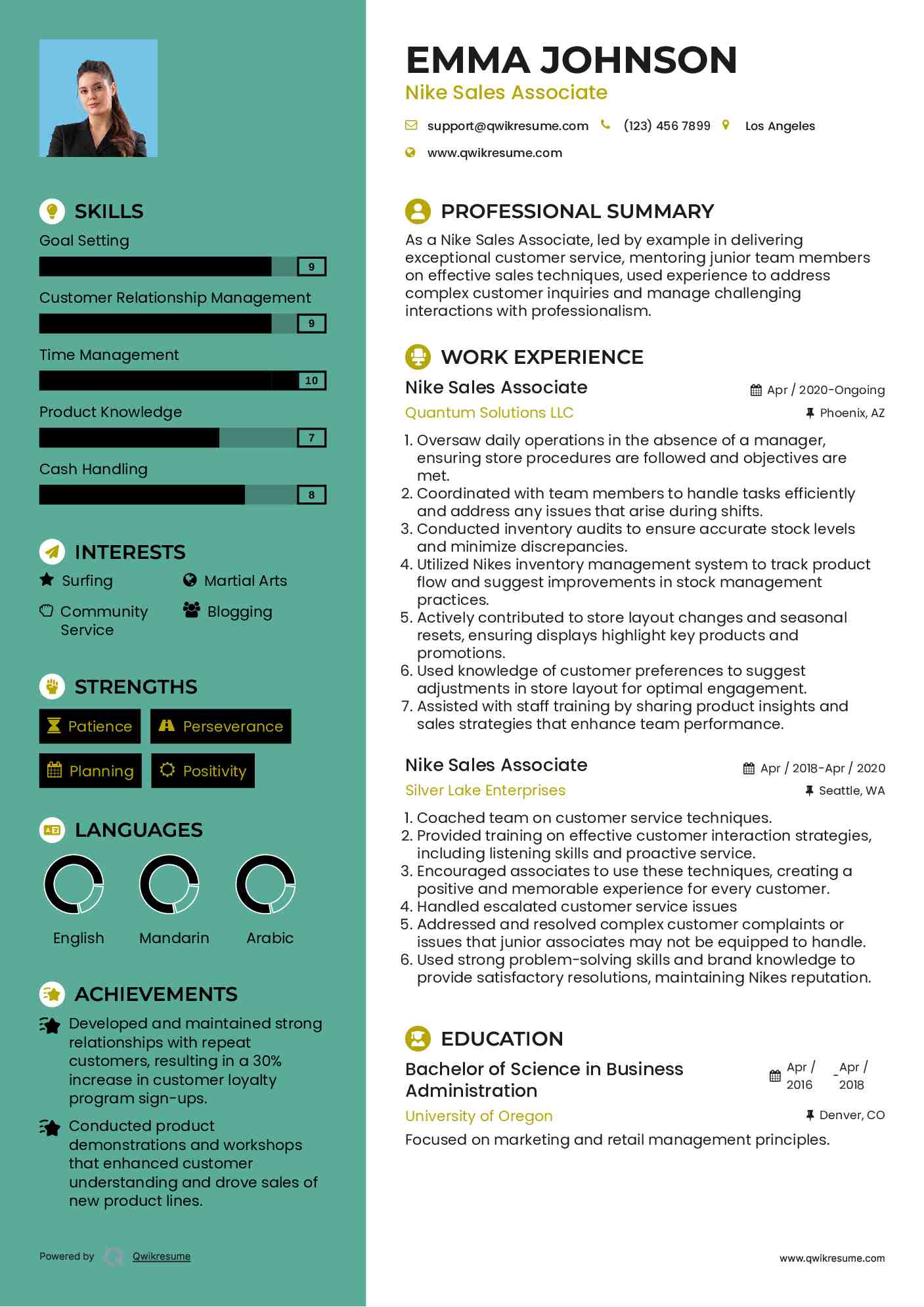 Nike Sales Associate Resume Example