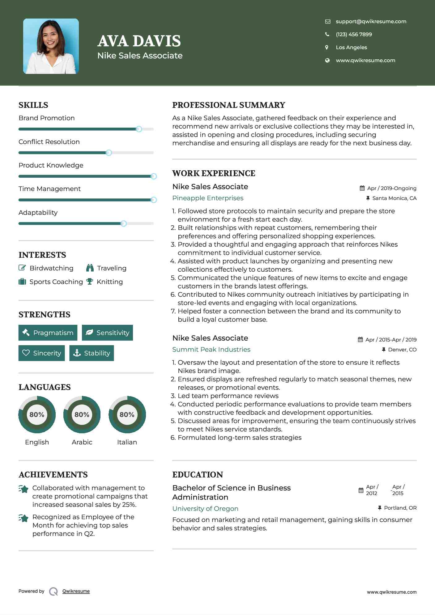 Nike Sales Associate Resume Template