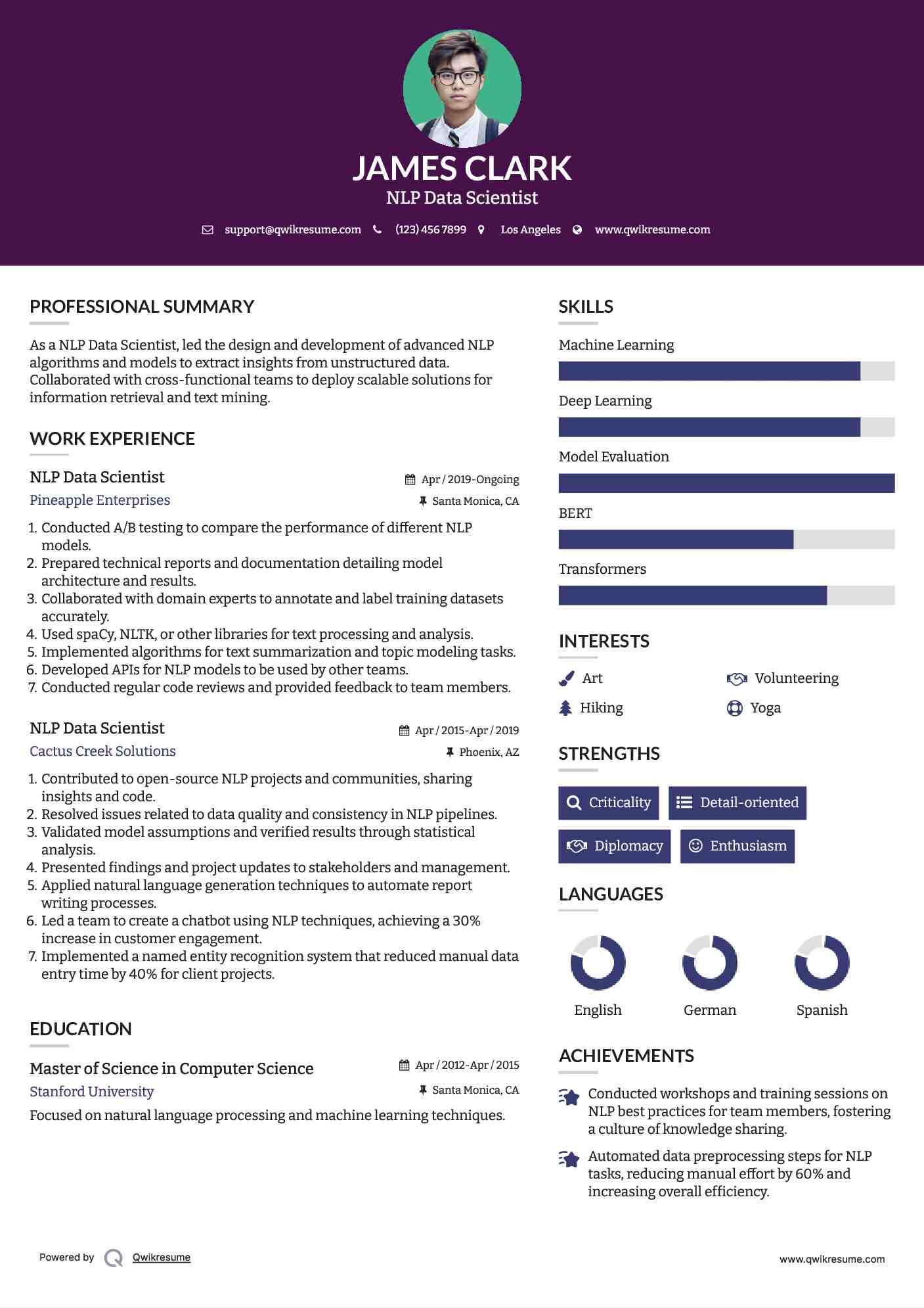 NLP Data Scientist Resume Template