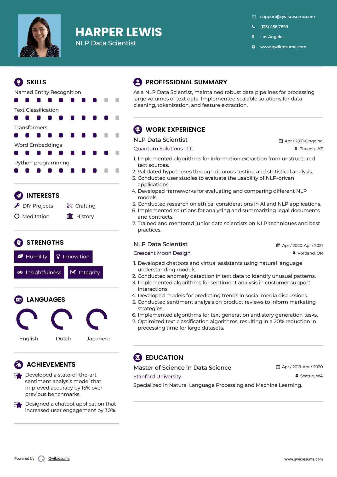 NLP Data Scientist Resume Example