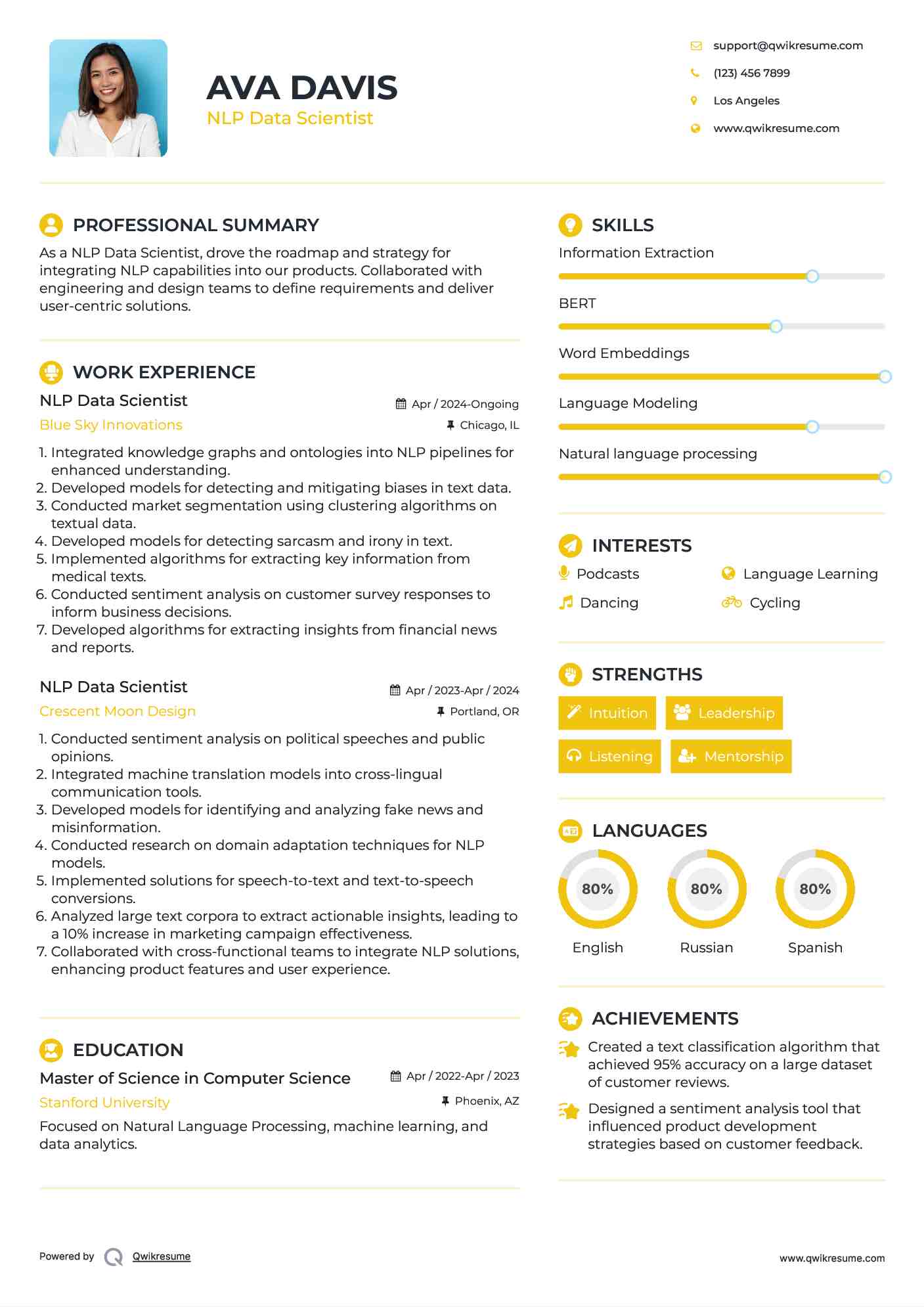 NLP Data Scientist Resume Format