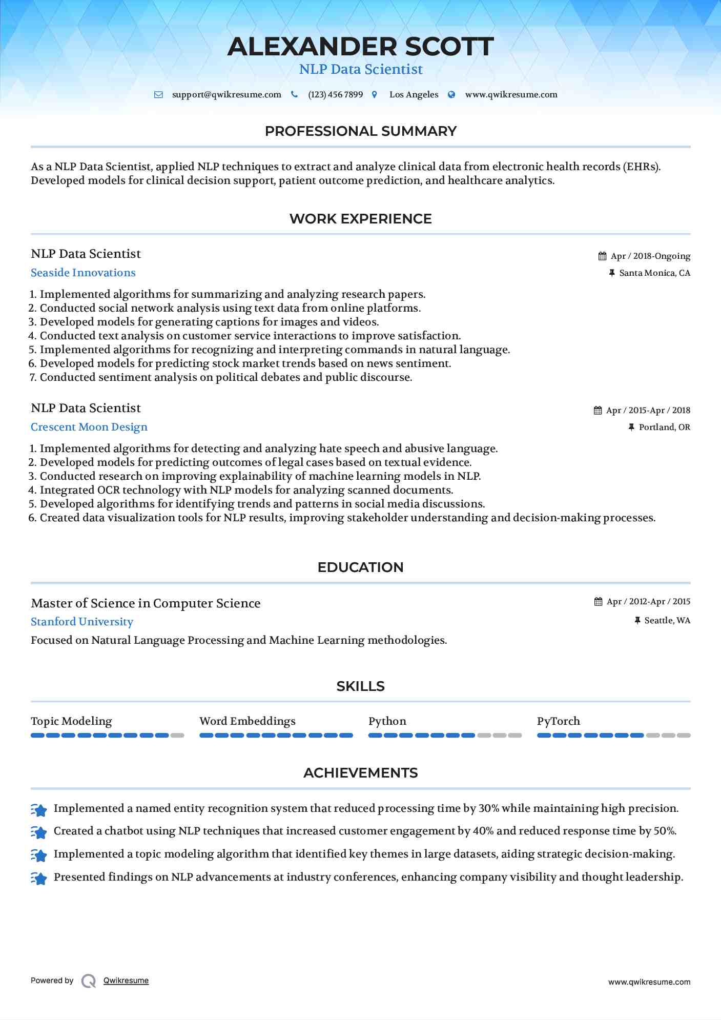 NLP Data Scientist Resume Example