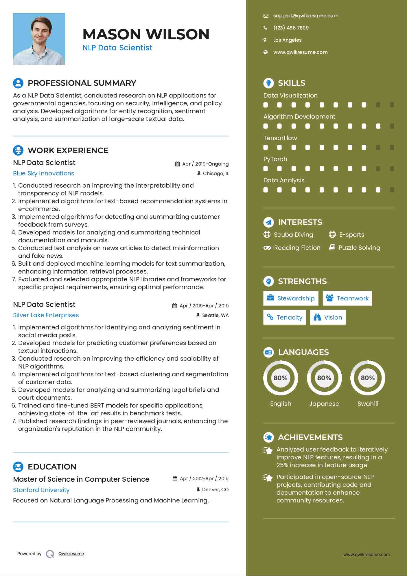 NLP Data Scientist Resume Template