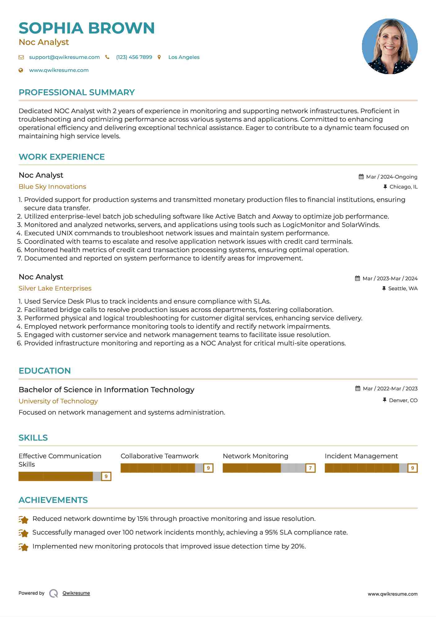 Noc Analyst Resume Model