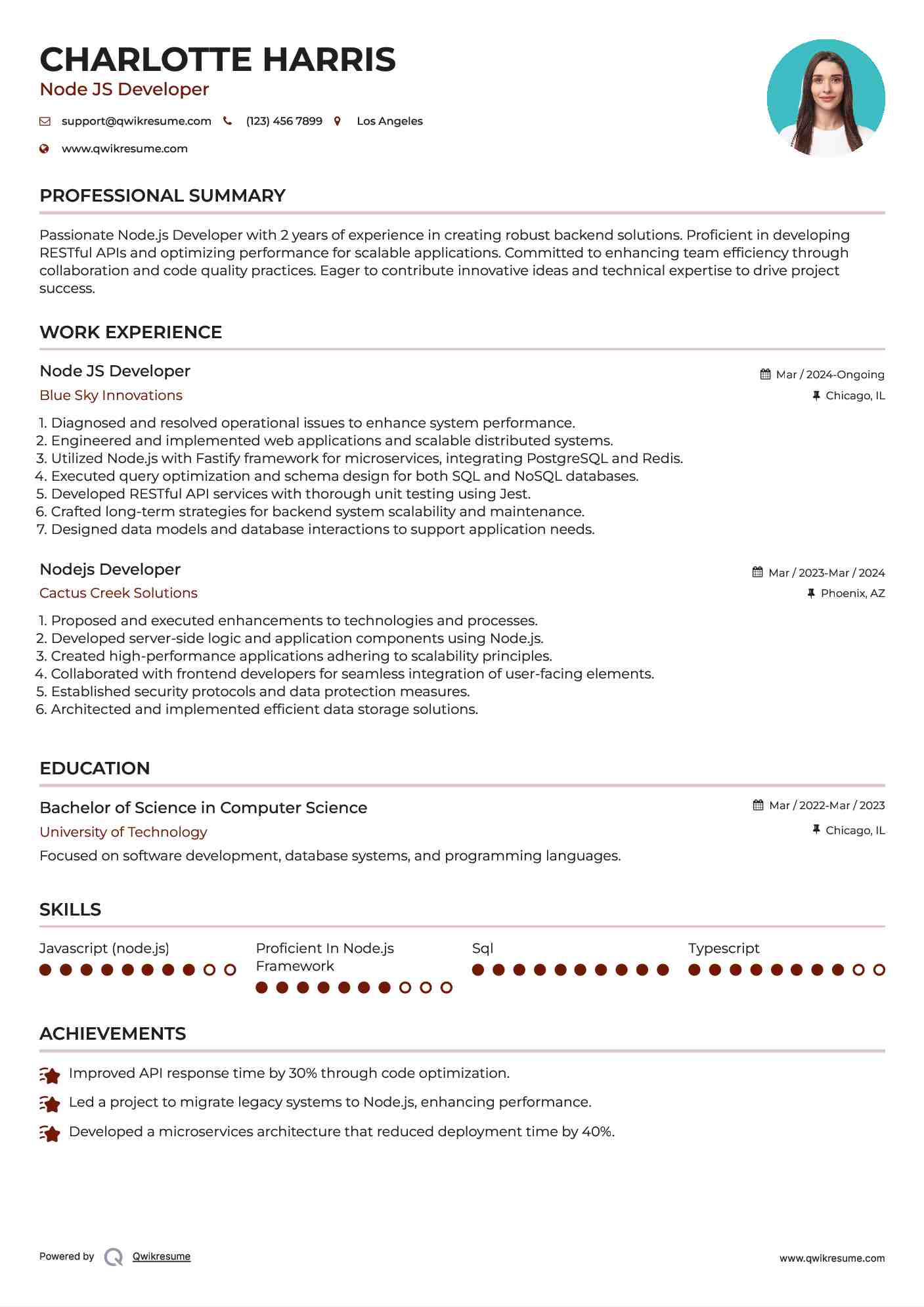 10+ Node JS Developer Resume Samples & Templates for 2025