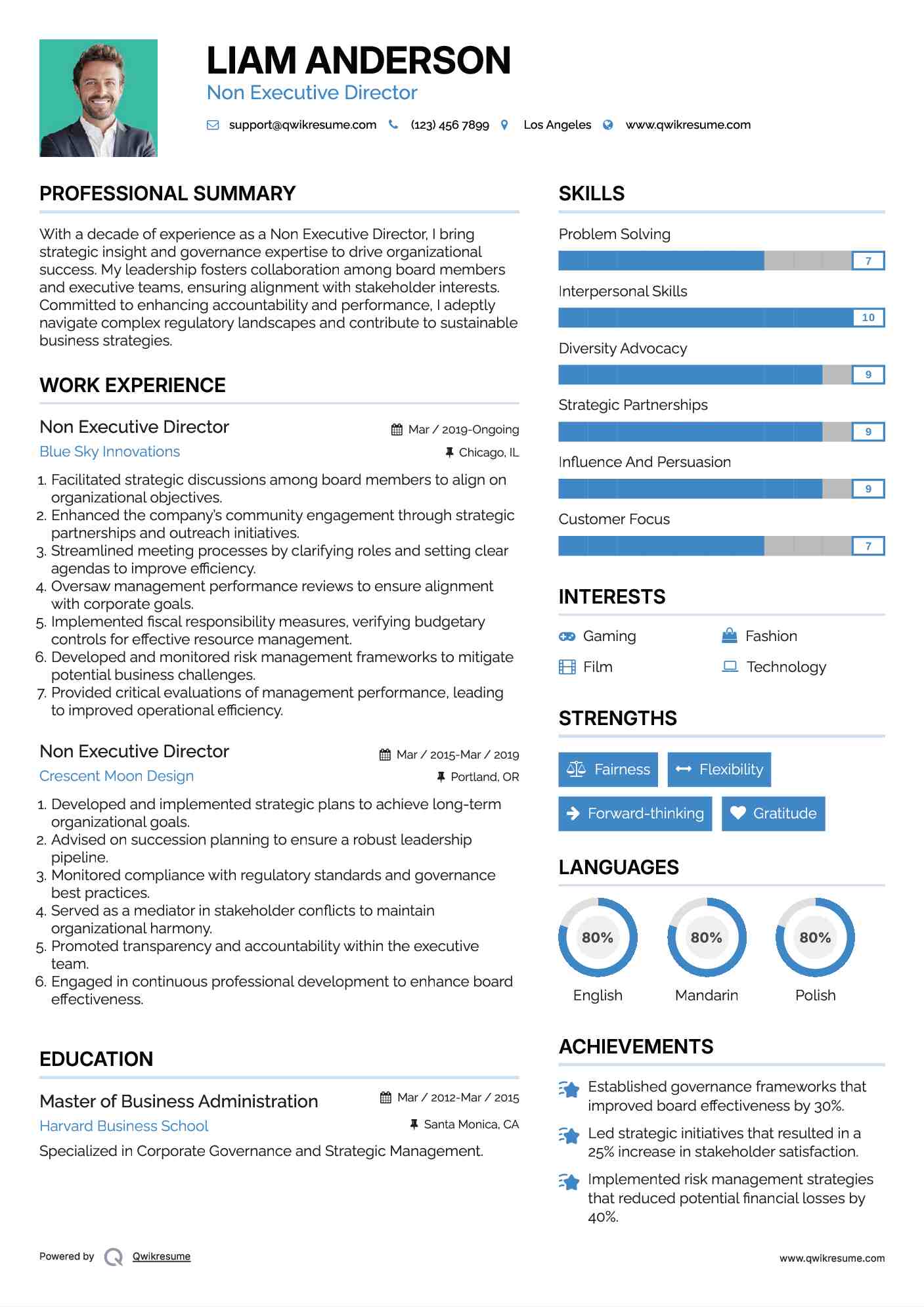 Non Executive Director Resume Template