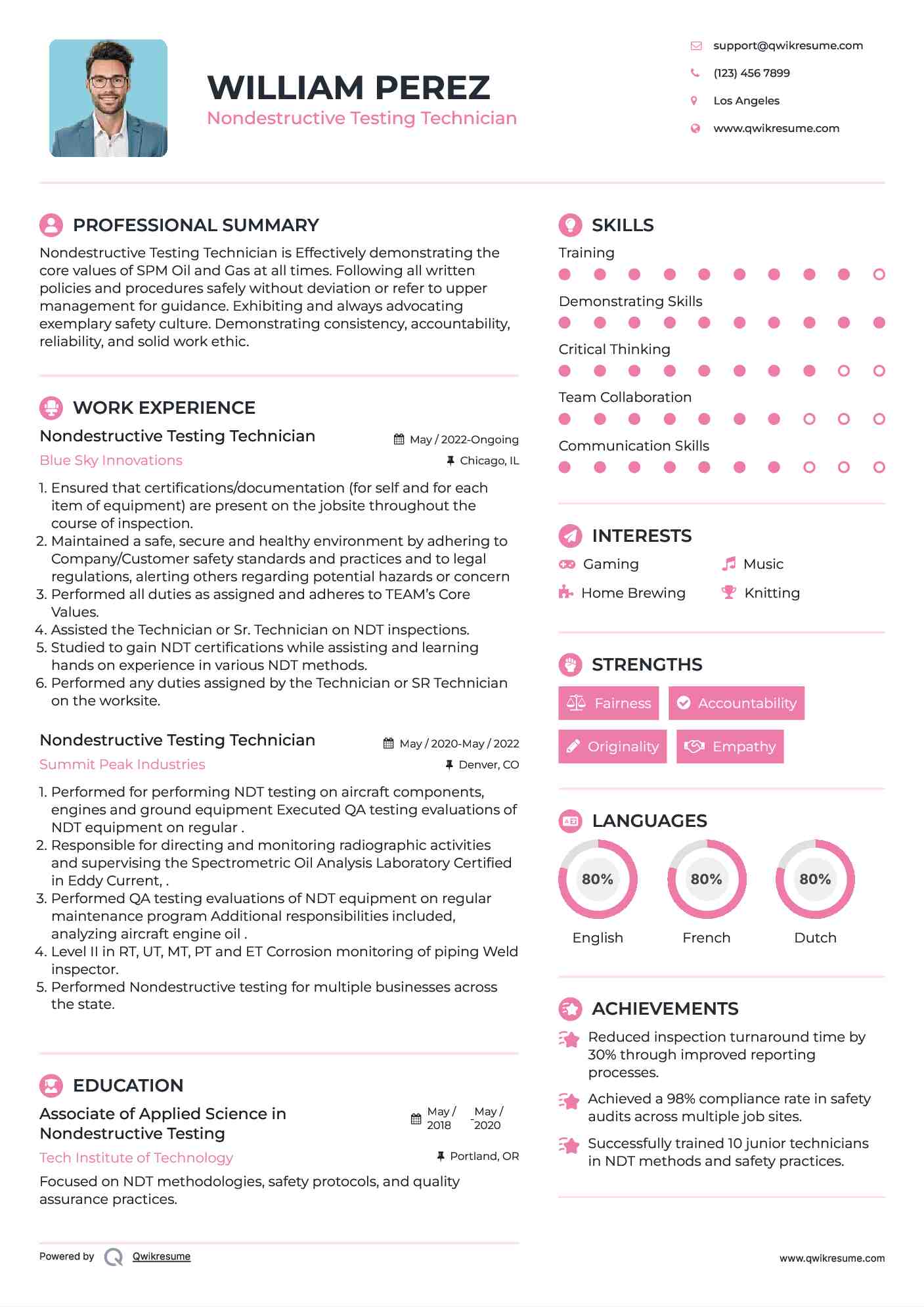 Nondestructive Testing Technician Resume Template